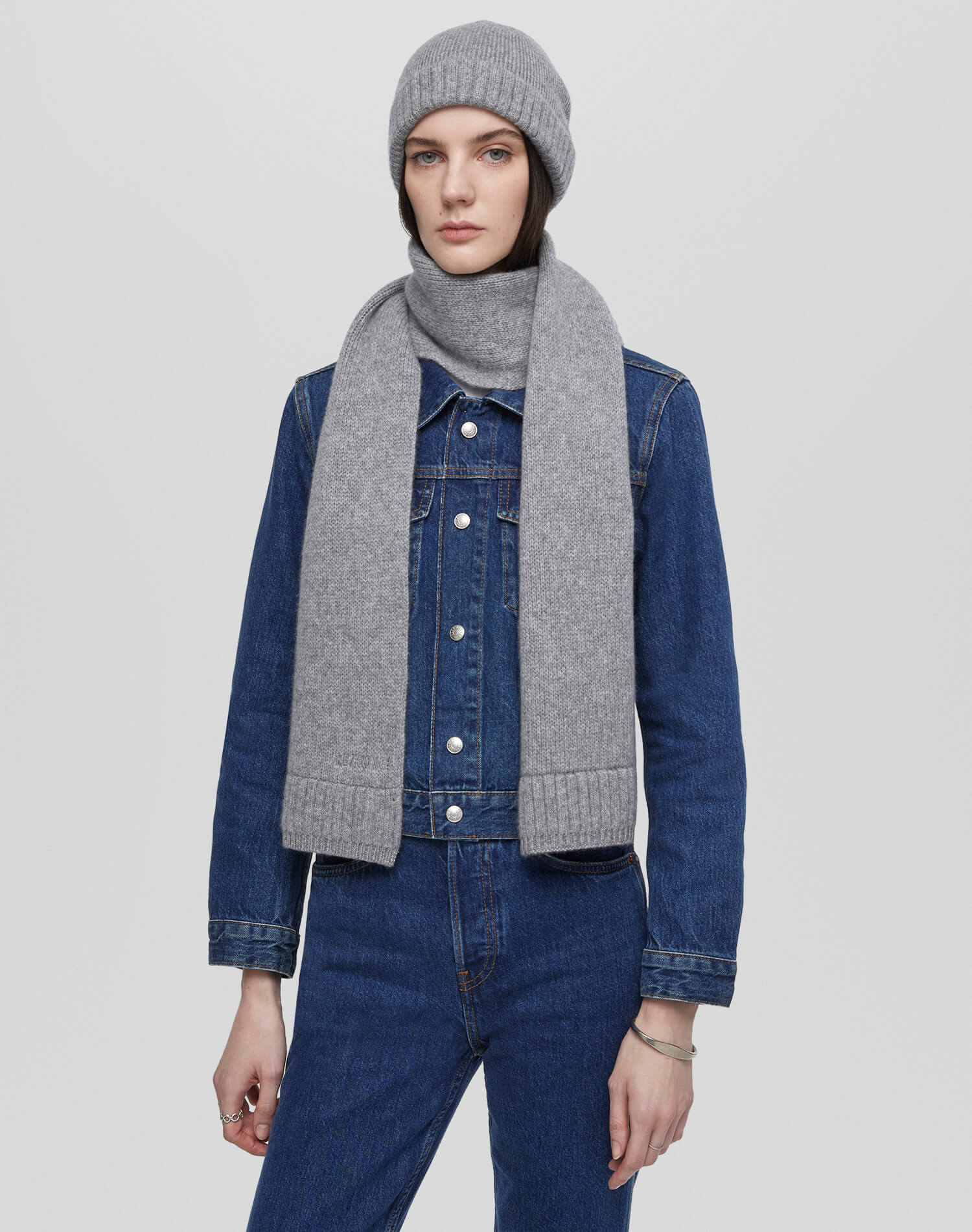 Cashmere Rib Scarf - Grey Heather