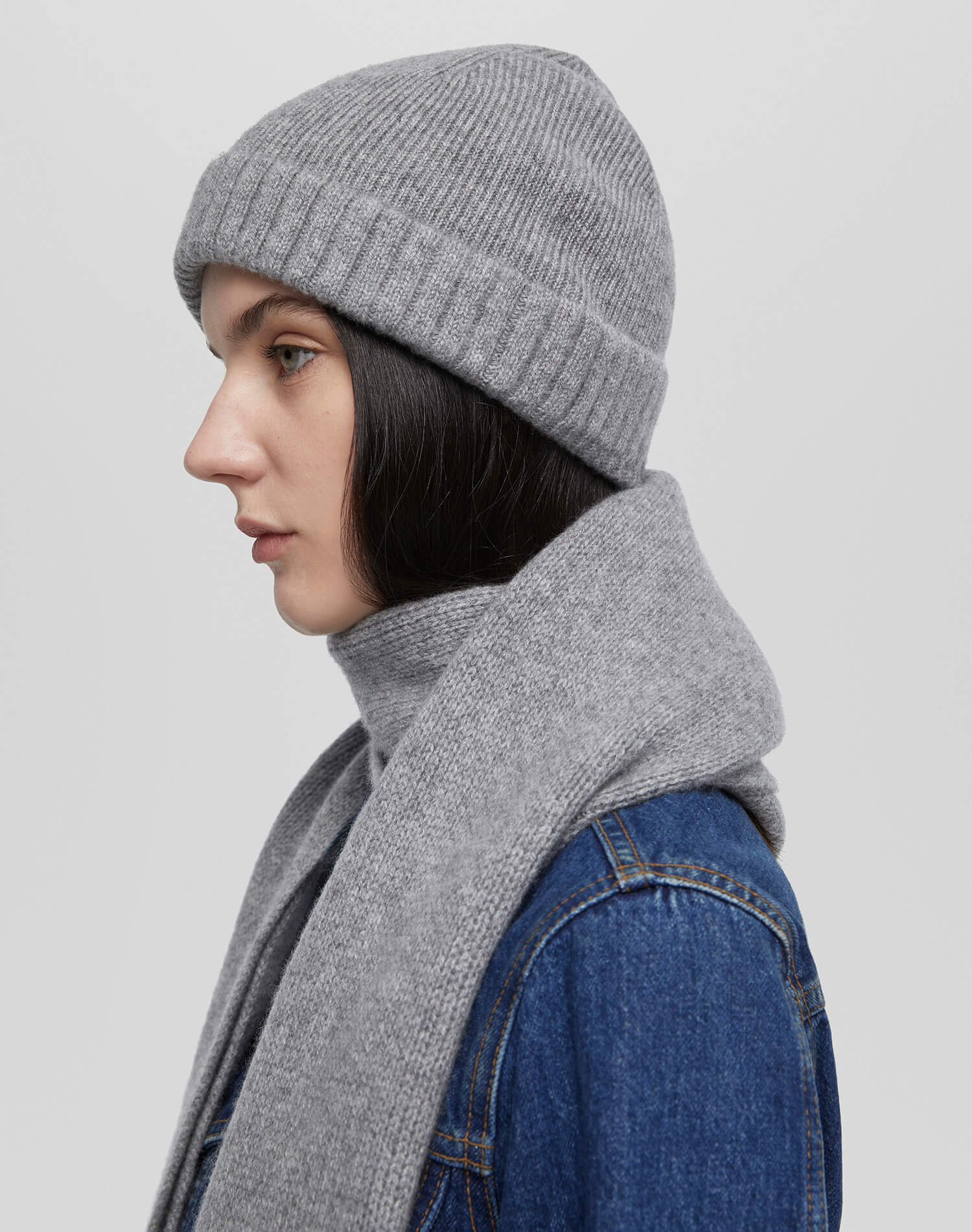 Cashmere Rib Beanie - Grey Heather