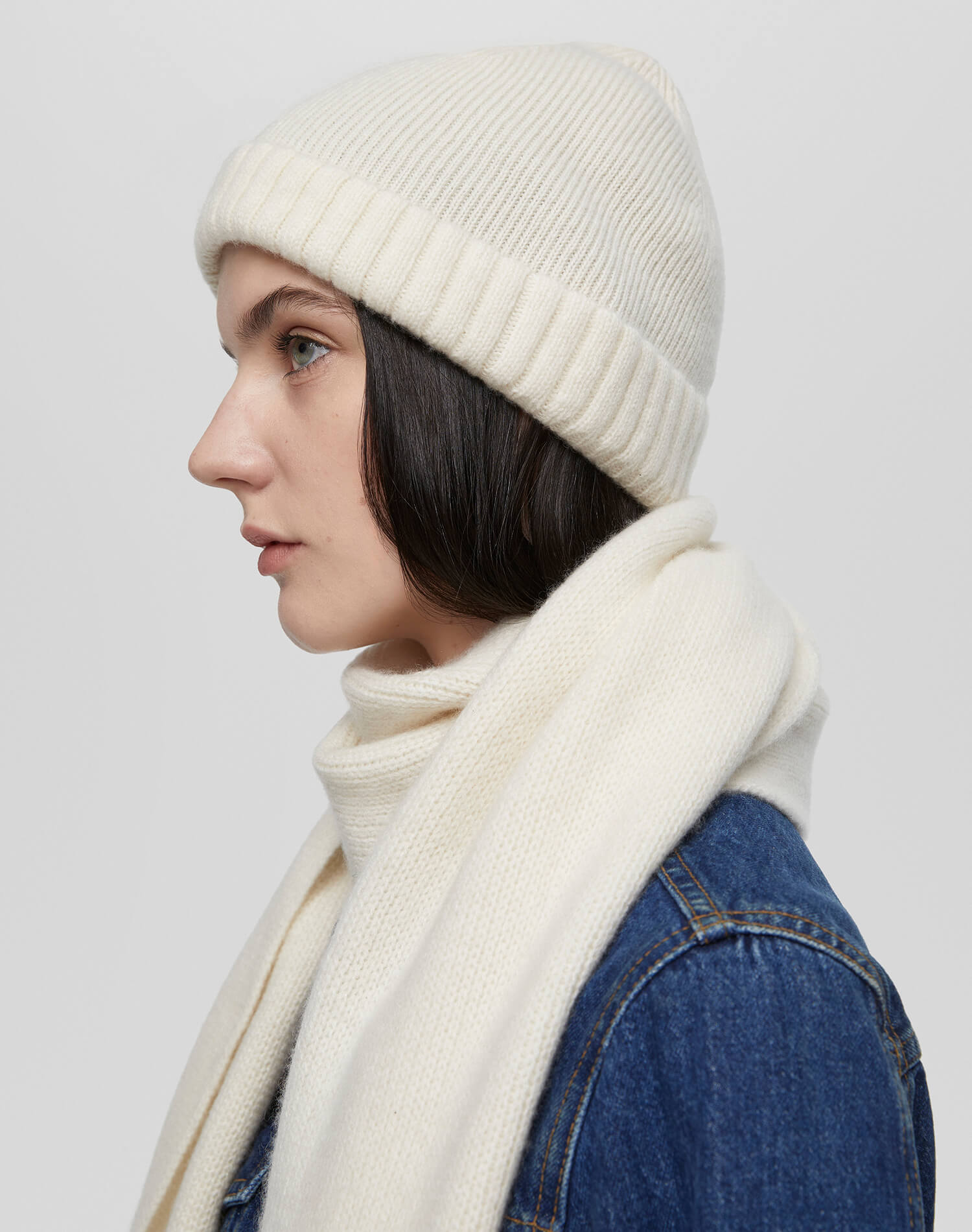 Cashmere Rib Scarf - Ivory