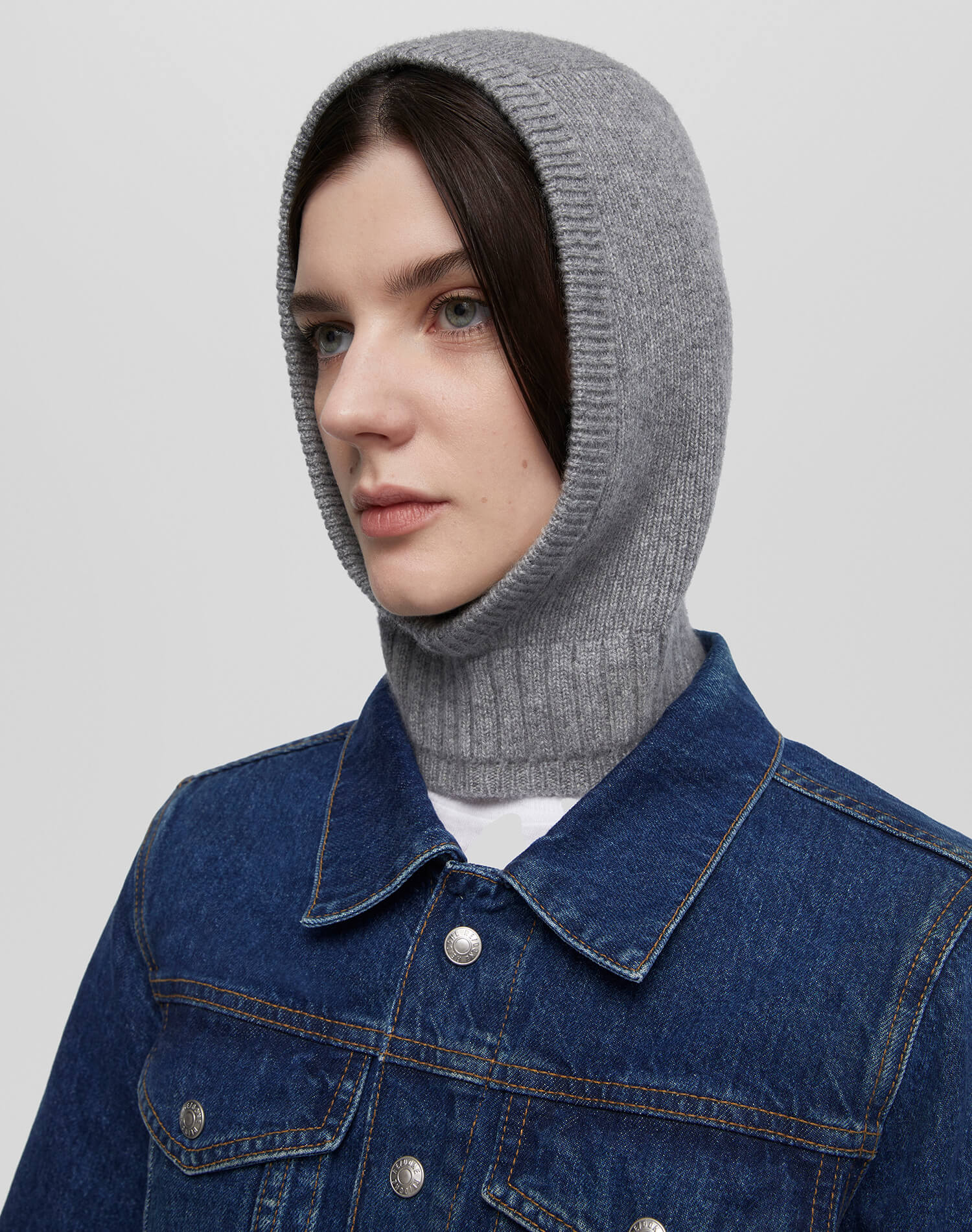 Cashmere Rib Balaclava - Grey Heather