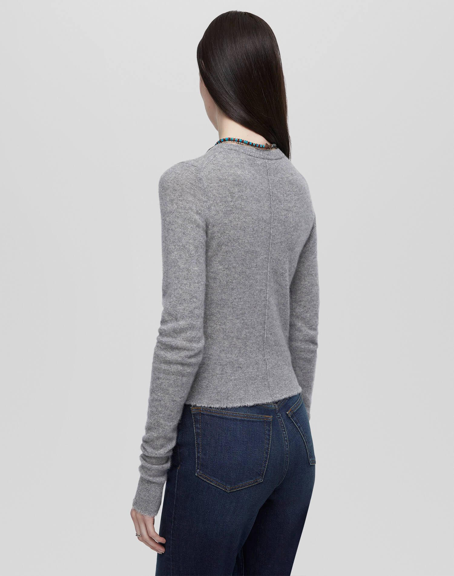 Cashmere Crewneck Cardigan - Grey Heather