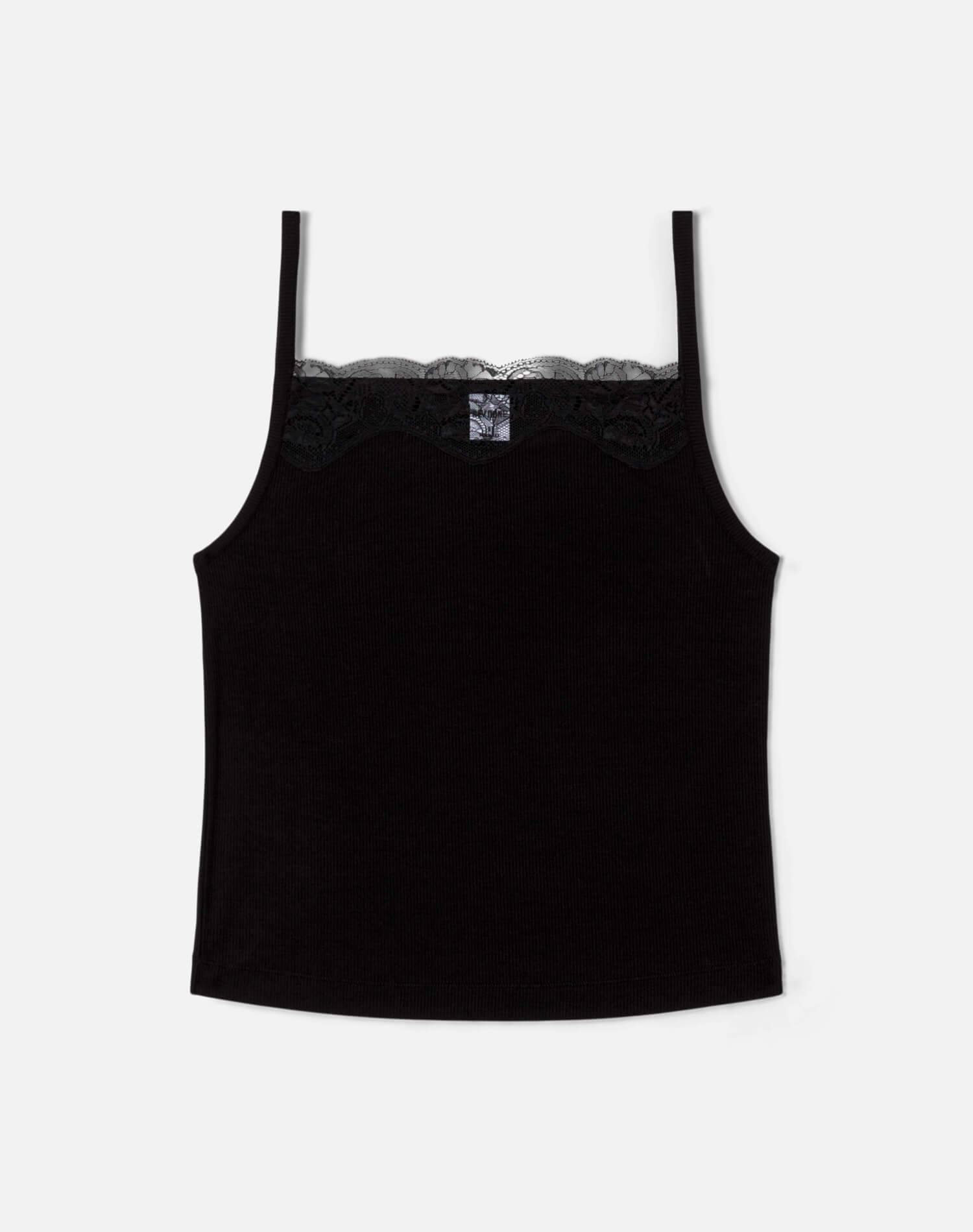 Lace Ribbed Cami - Black