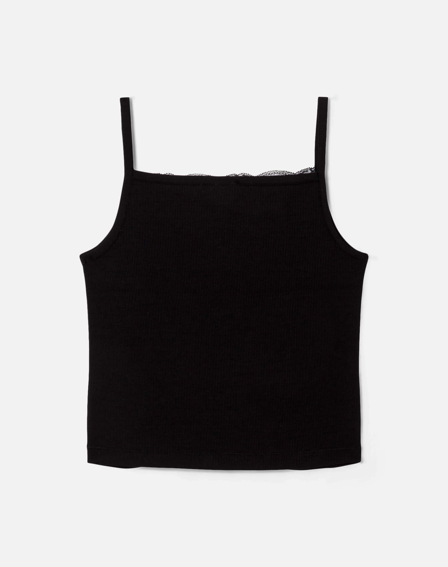RE/DONE | Lace Ribbed Cami in Black