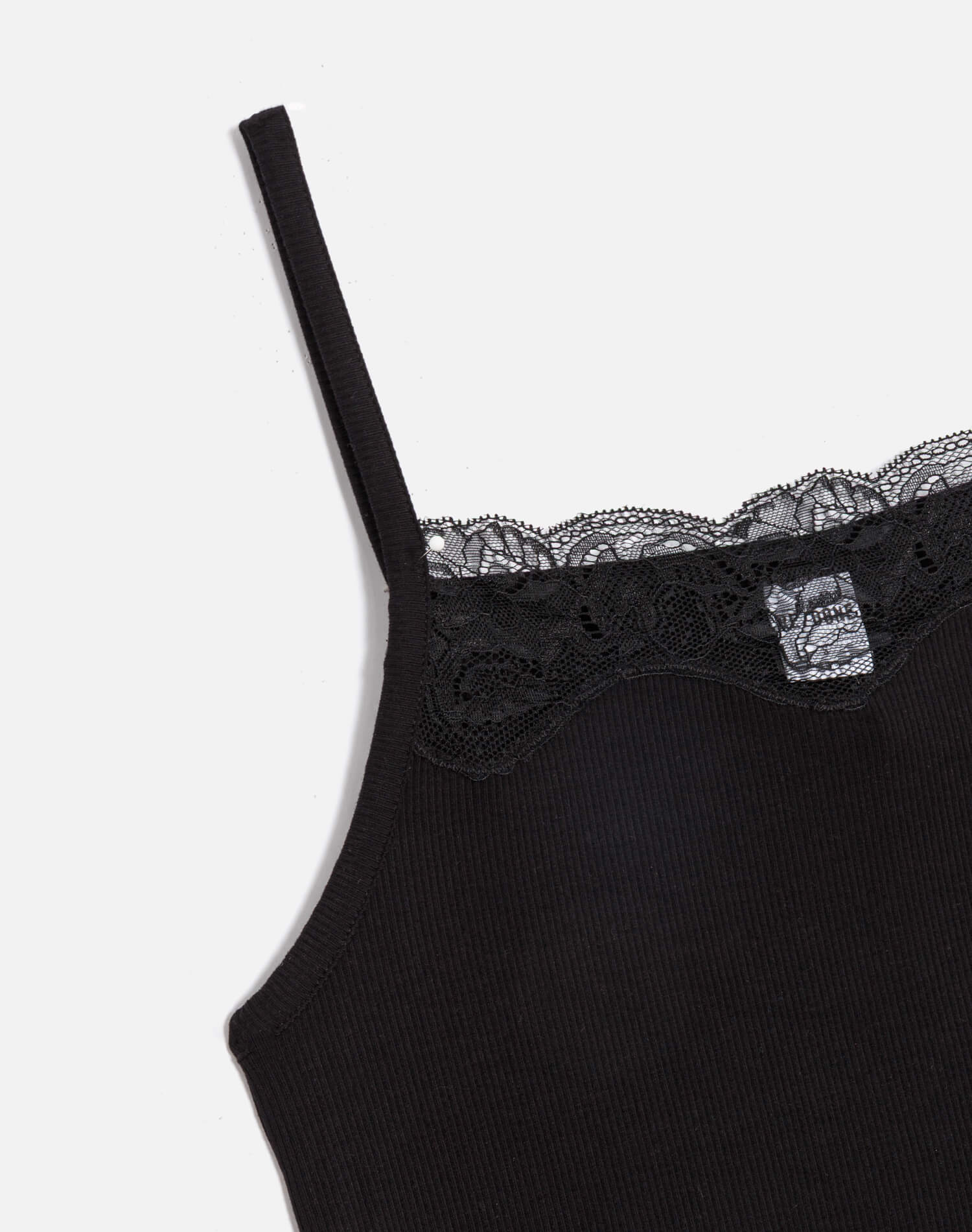Lace Ribbed Cami - Black