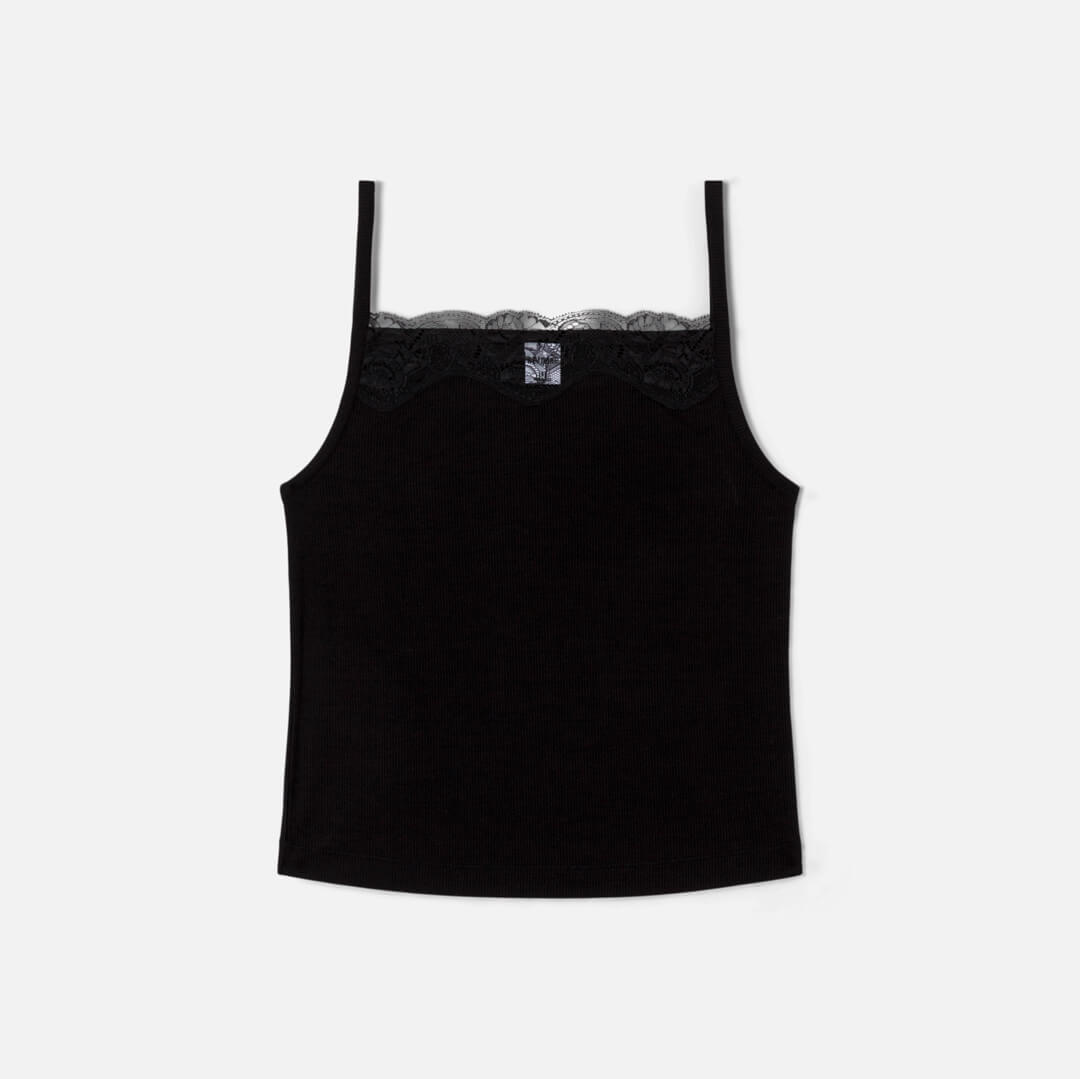 Lace Ribbed Cami - Black Size: L