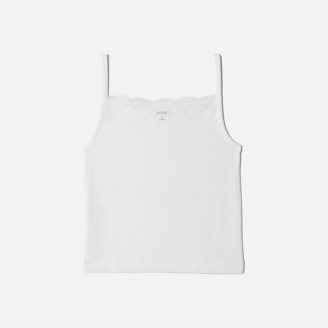 Lace Ribbed Cami - Off White Size: M