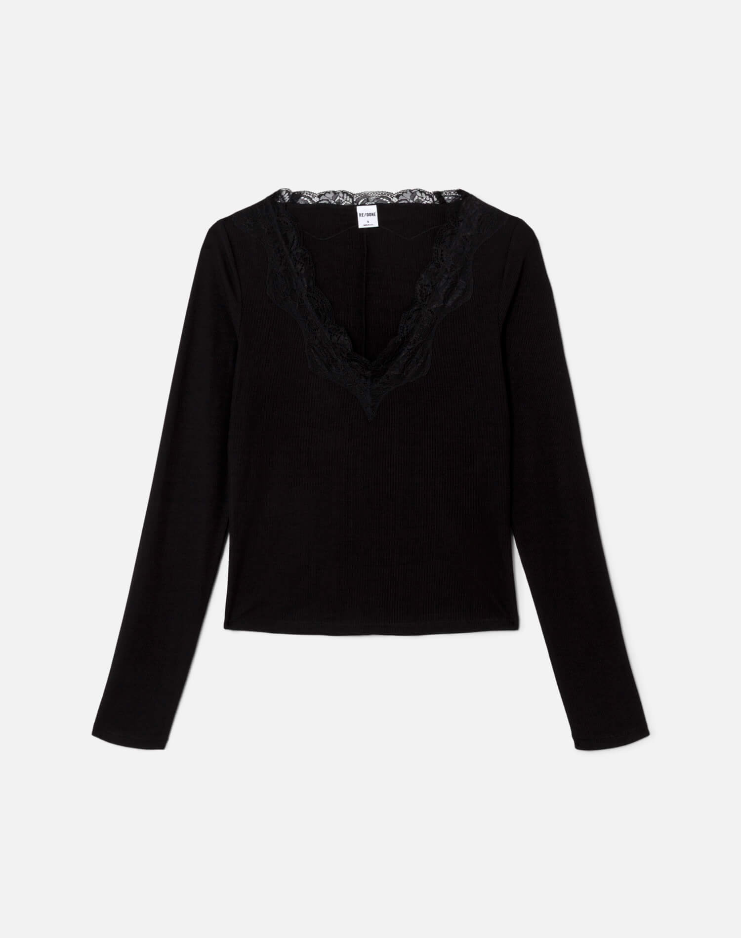 Lace V Neck Long Sleeve - Black