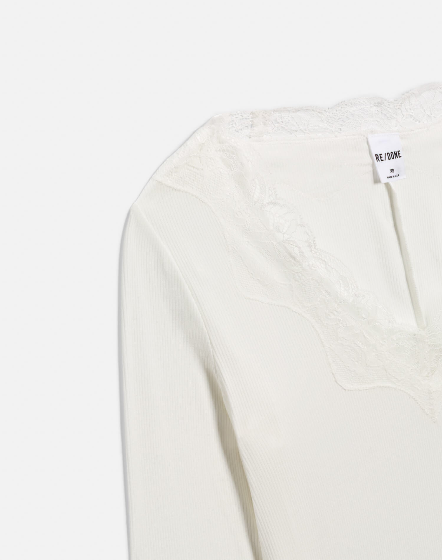 RE/DONE | Lace V Neck Long Sleeve in Off White