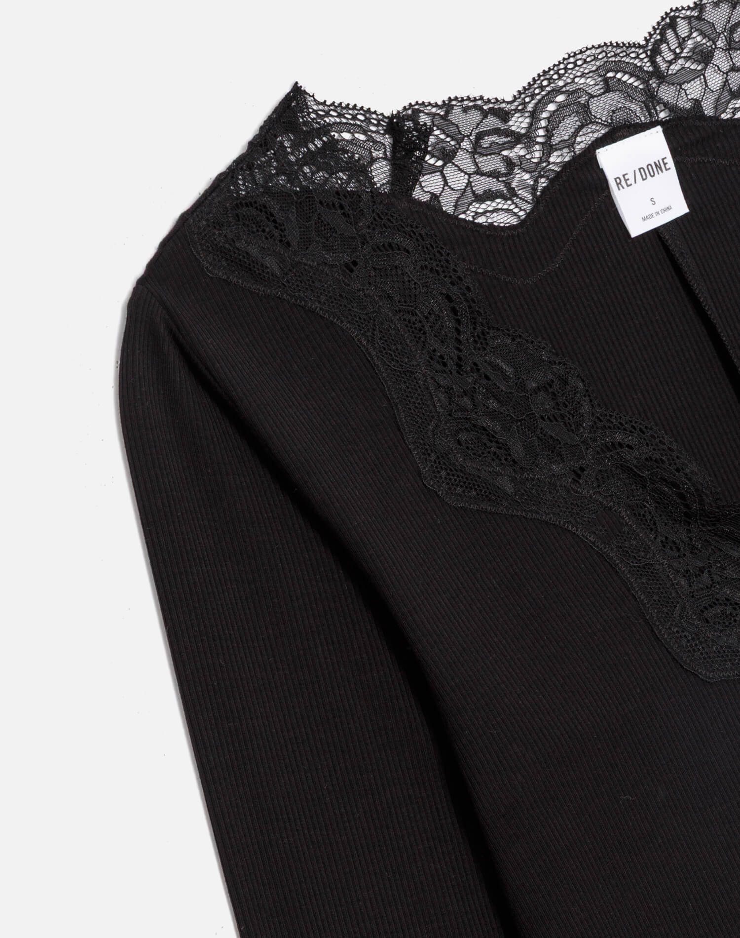 Re/Done Women's Lace V Neck Long Sleeve - Black - Size L Re/Done Women's Lace V Neck Long Sleeve - Black - Size L