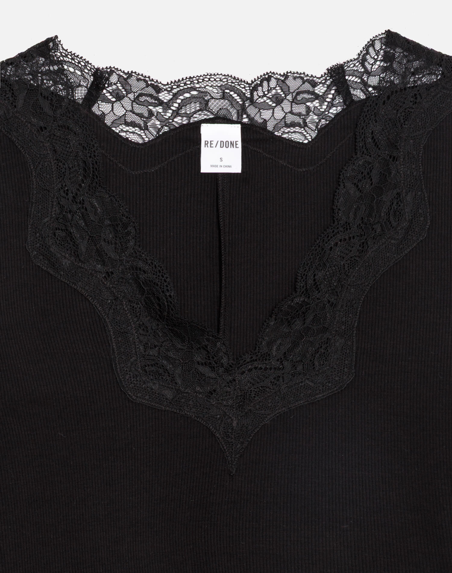 RE/DONE | Lace V Neck Long Sleeve - Black Long Sleeve Tees | Size L RE/DONE | Lace V Neck Long Sleeve - Black Long Sleeve Tees | Size L