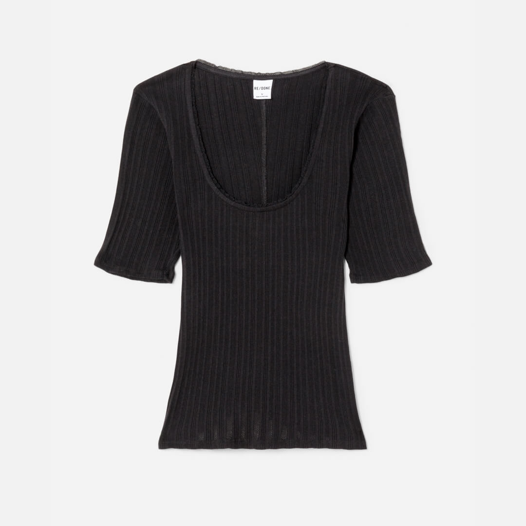 Hanes Pointelle Scoop Neck Tee - Black