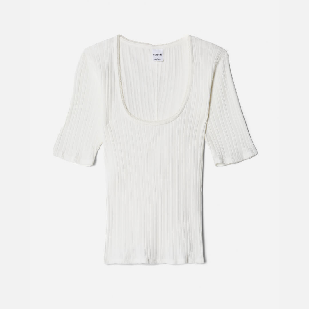 Hanes Pointelle Scoop Neck Tee - Vintage White
