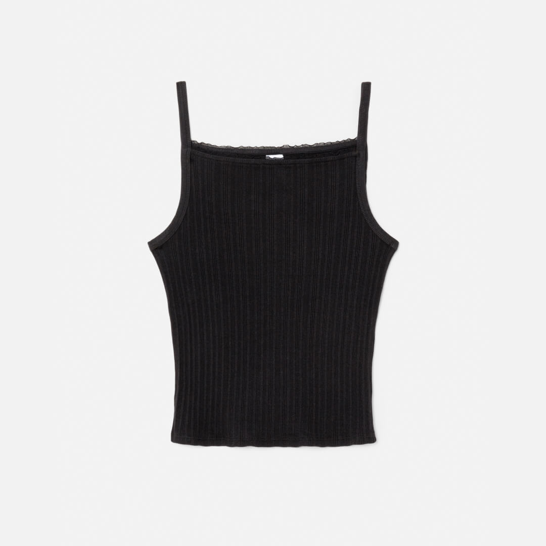 Hanes Pointelle Square Neck Tank - Black
