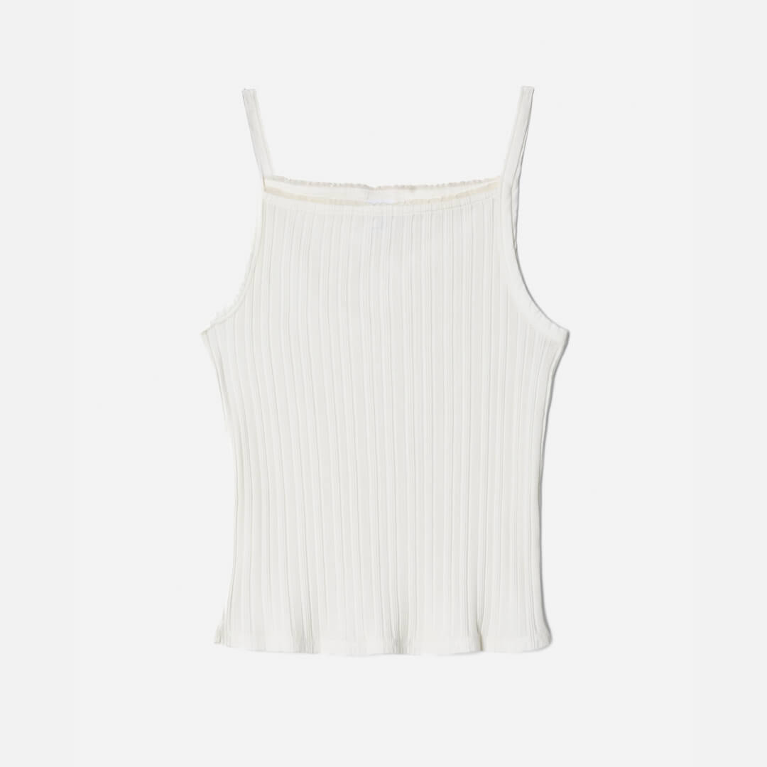 Hanes Pointelle Square Neck Tank - Vintage White