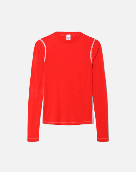 RE/DONE | Hanes Sheer Long Sleeve Tee in Roja With White