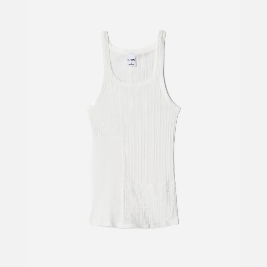 Mixed Media Ribbed Tank - White Multi