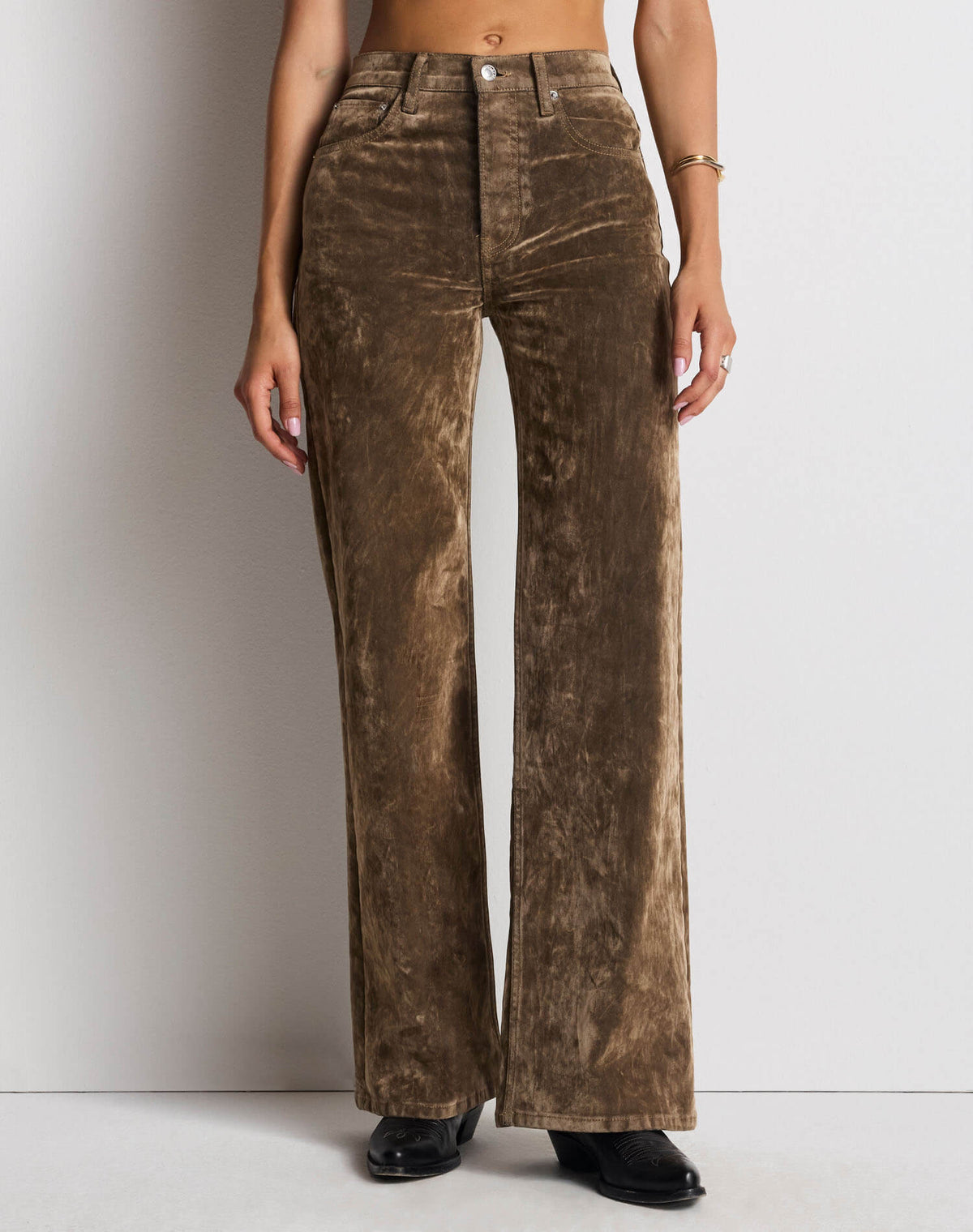 High Rise Wide Leg - Beige Flock