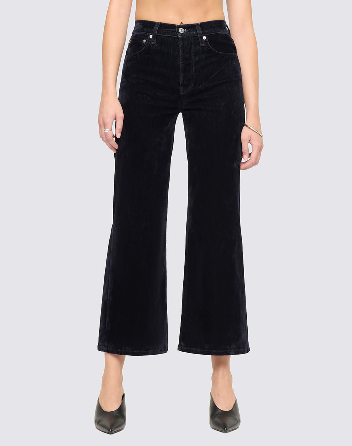 High Rise Wide Leg Crop - Navy Flocked