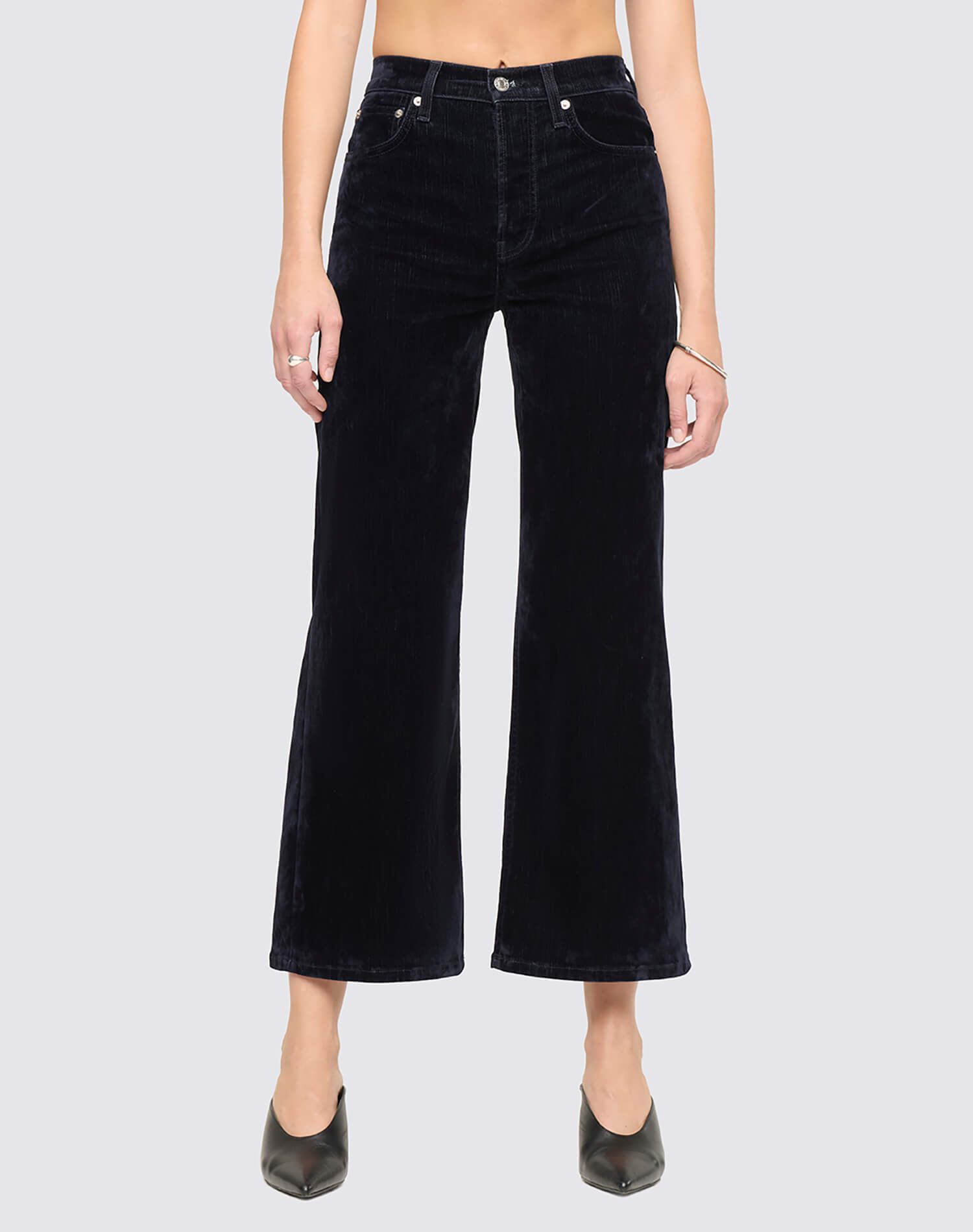High Rise Wide Leg Crop - Navy Flocked