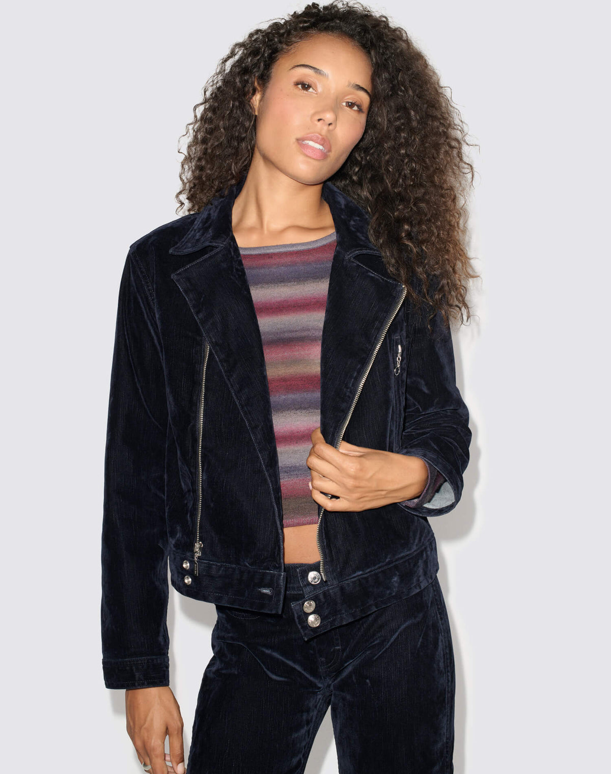 Moss Biker Jacket - Navy Flocked