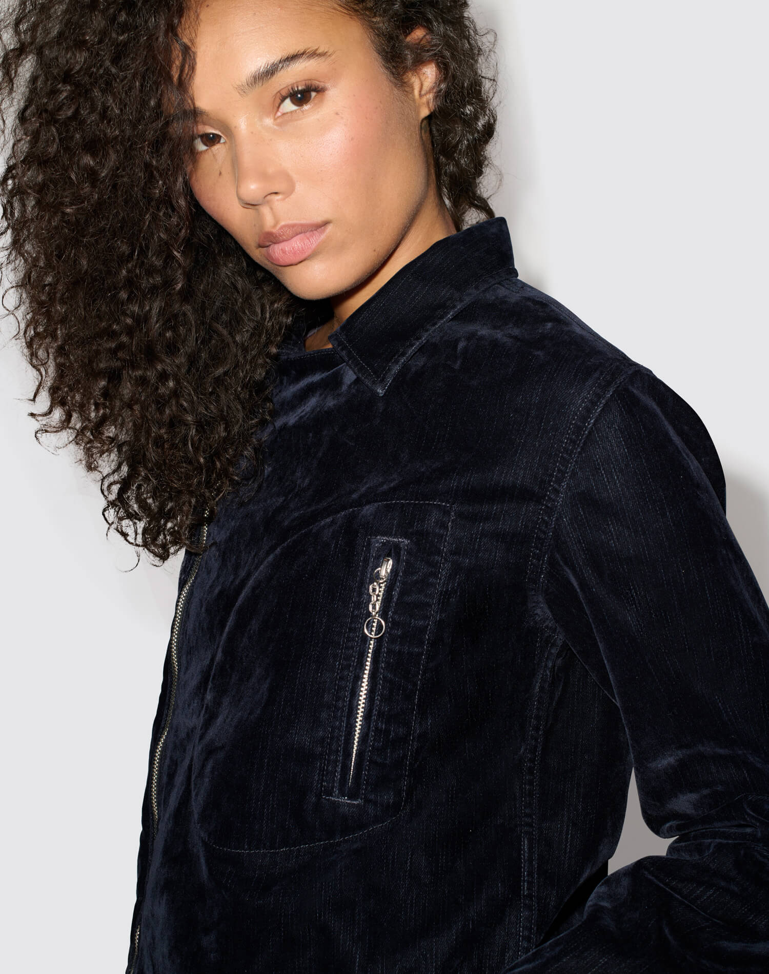 Moss Biker Jacket - Navy Flocked