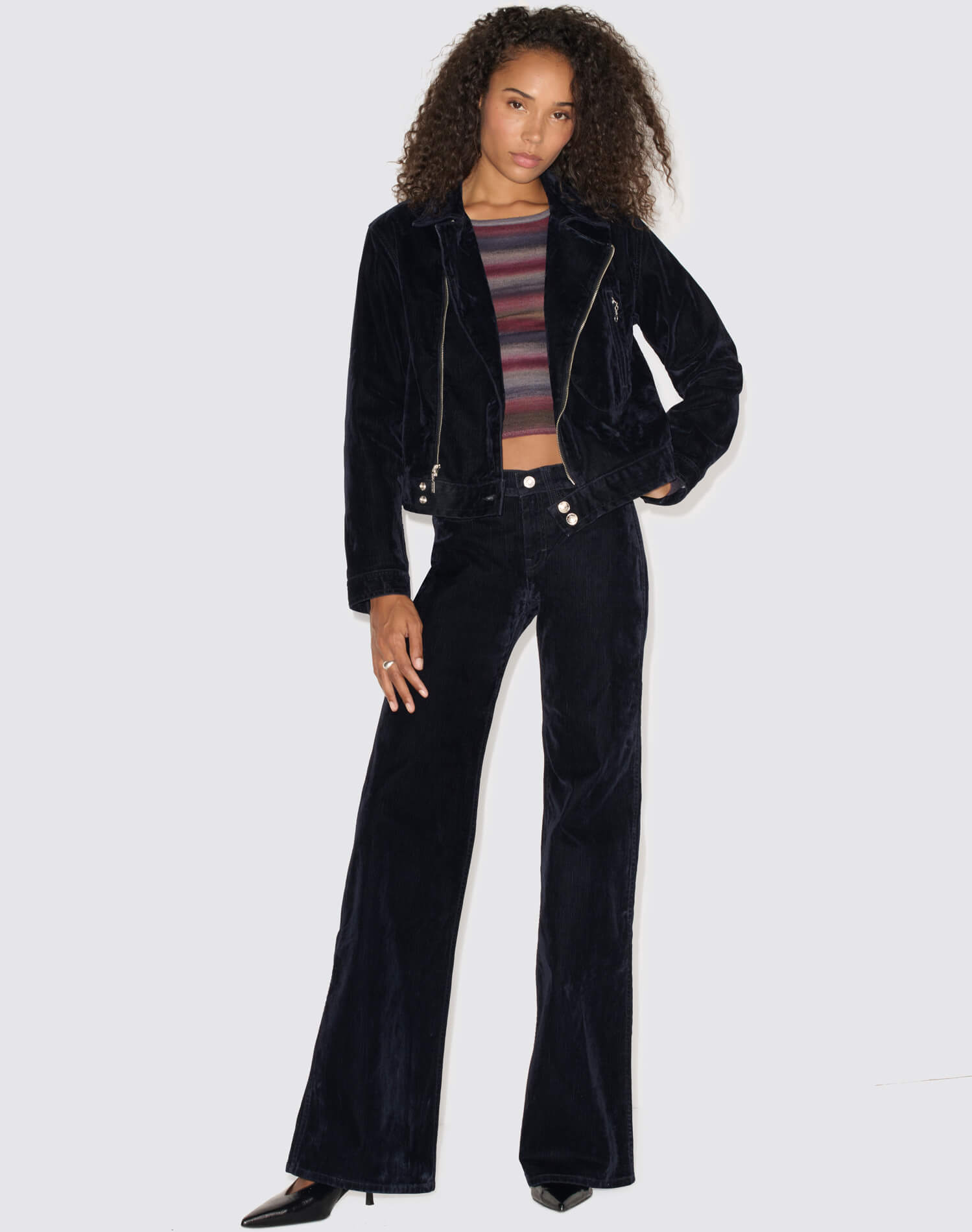 Moss Biker Jacket - Navy Flocked