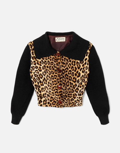 60s Fuzzy Leopard Sweater Jacket