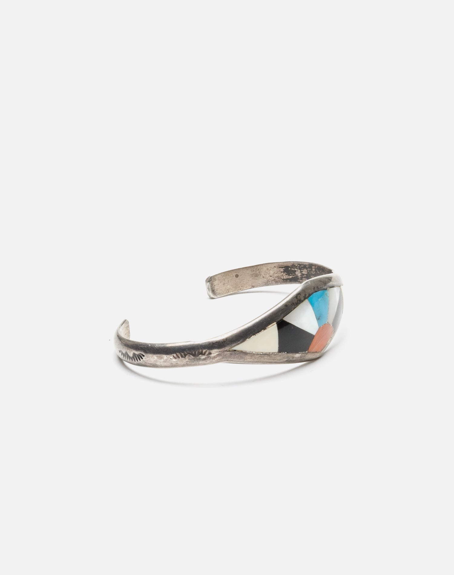 60s Zuni Inlaid Sunshine Sterling Silver Bracelet