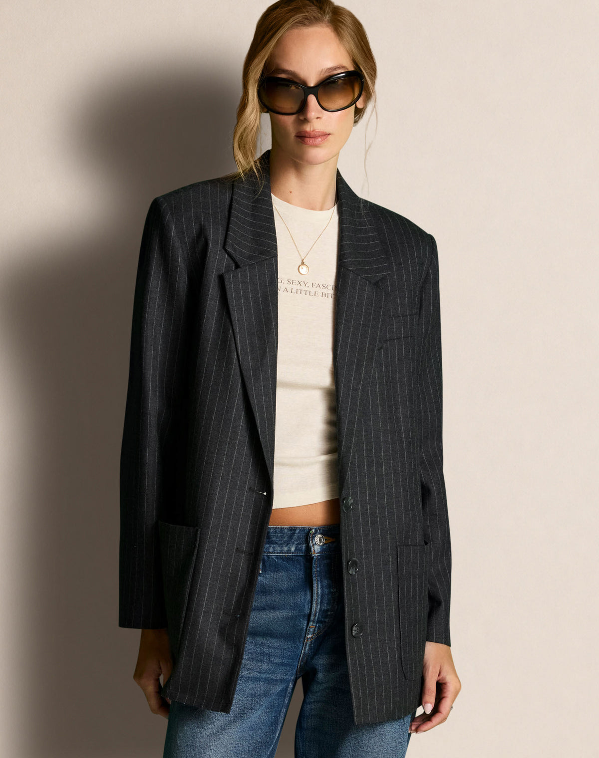 Didion Blazer - Grey Pinstripe