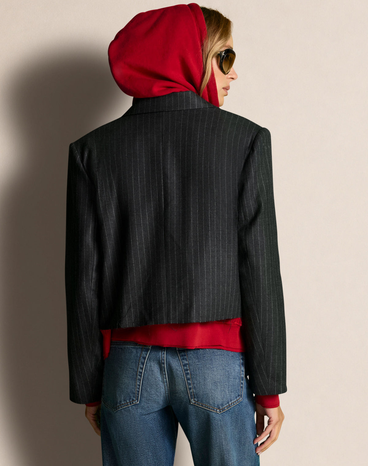 Raven Cropped Blazer - Grey Pinstripe