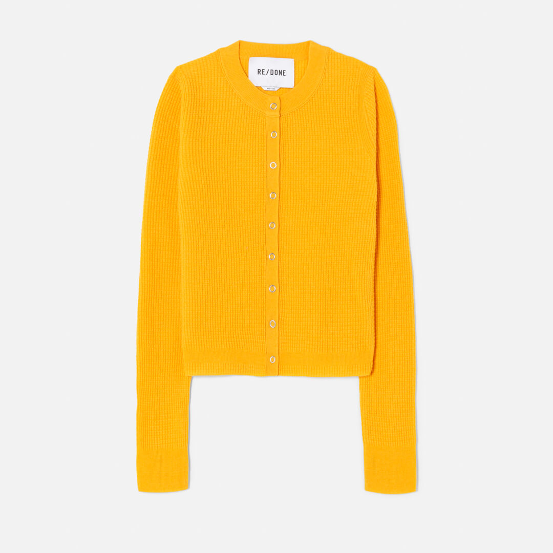 Waffle Slim Cardigan - Clementine