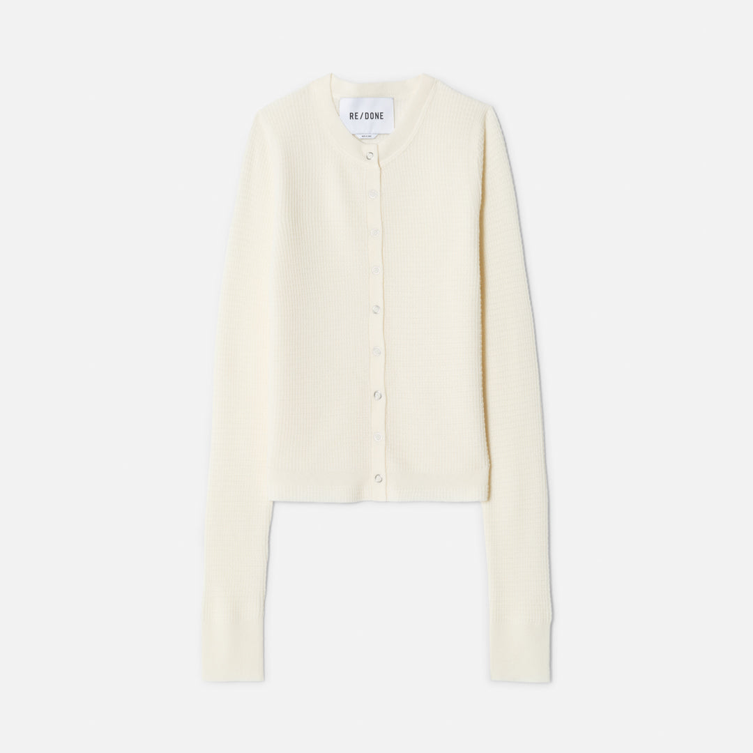 Waffle Slim Cardigan - Ecru
