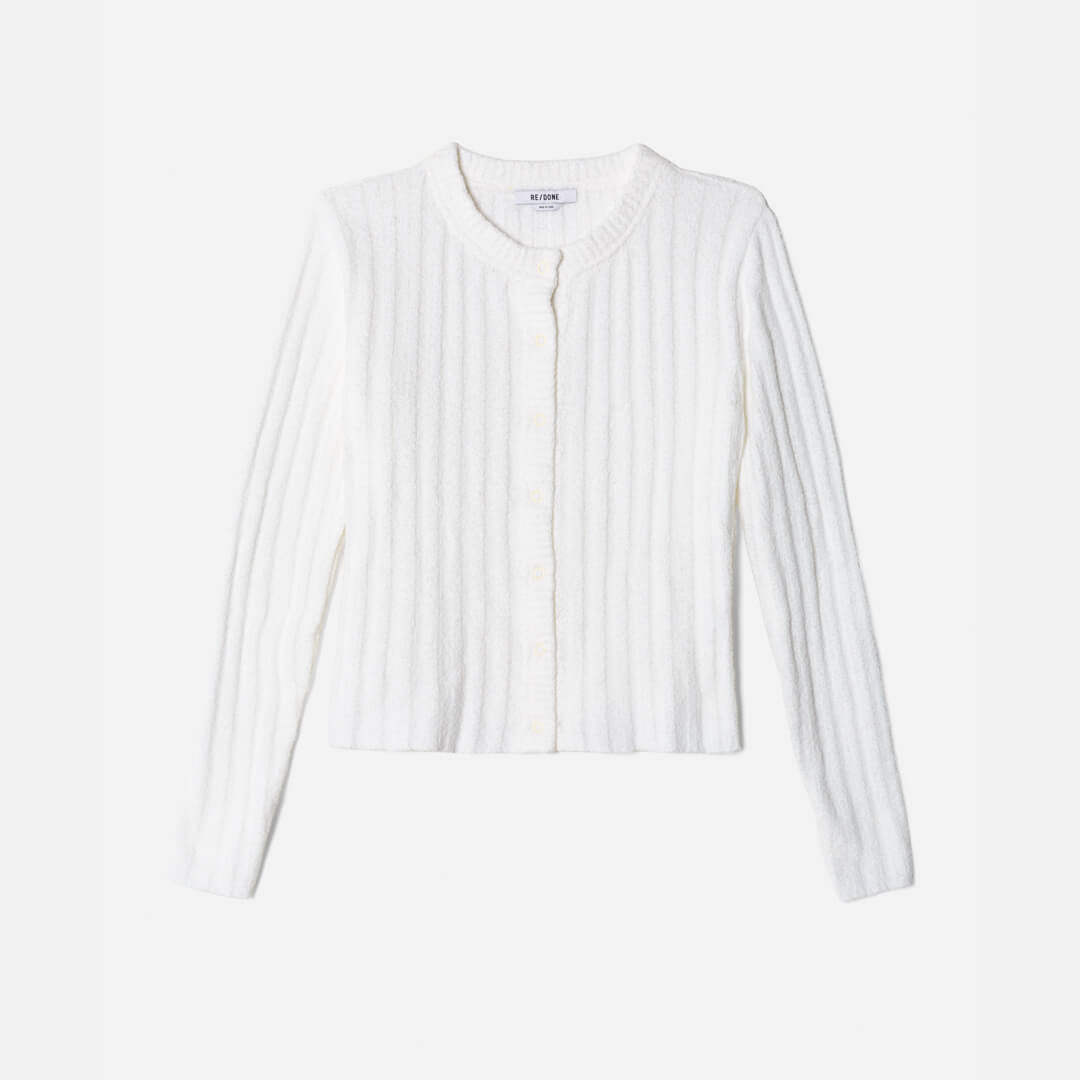 Terry Ribbed Cardi - Vintage White