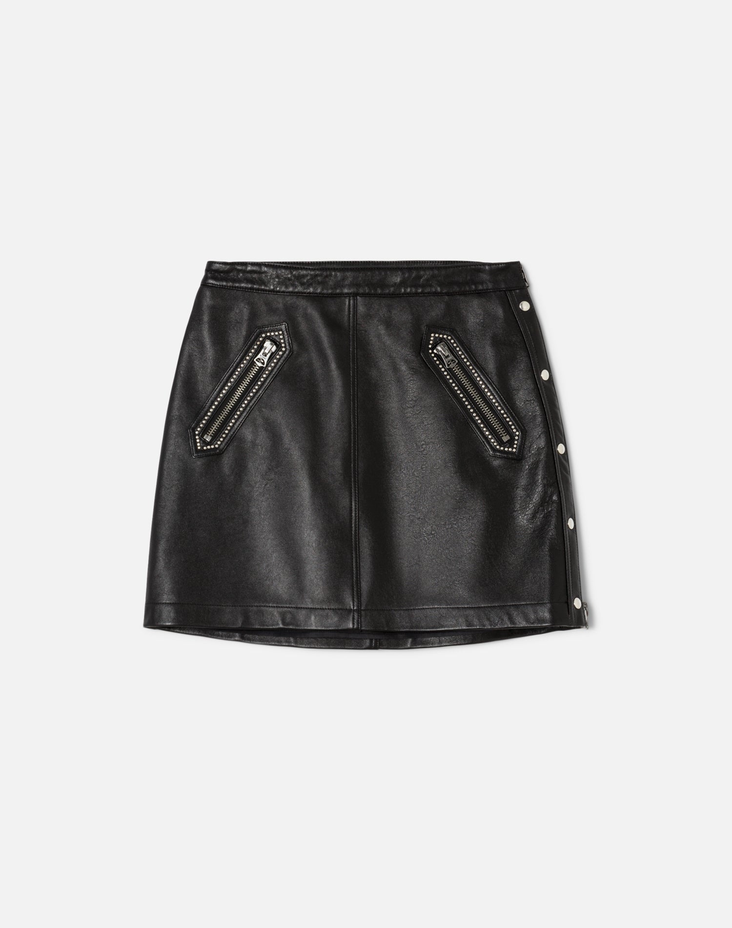 Leather Studded Moto Skirt - Black