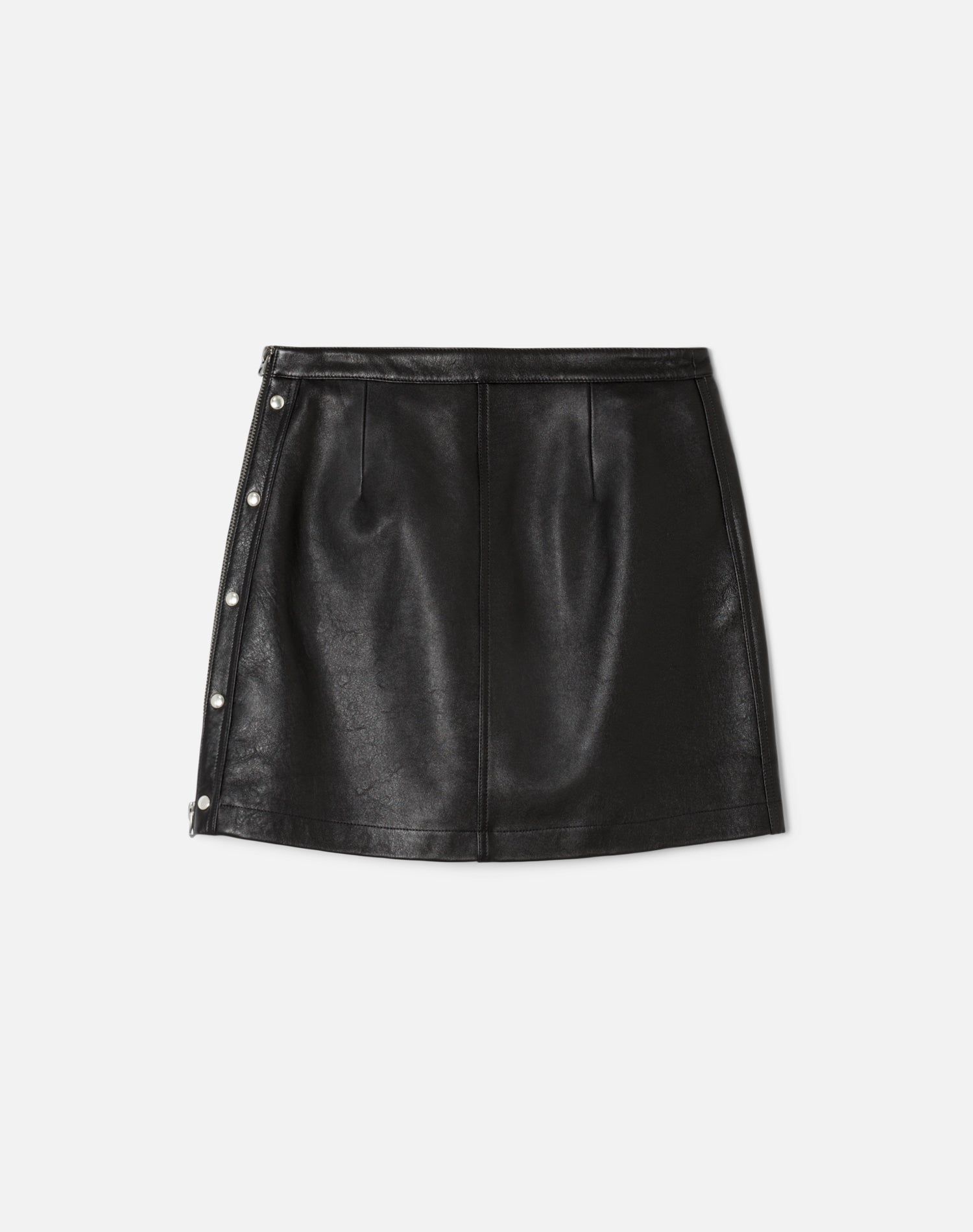 Leather Studded Moto Skirt - Black