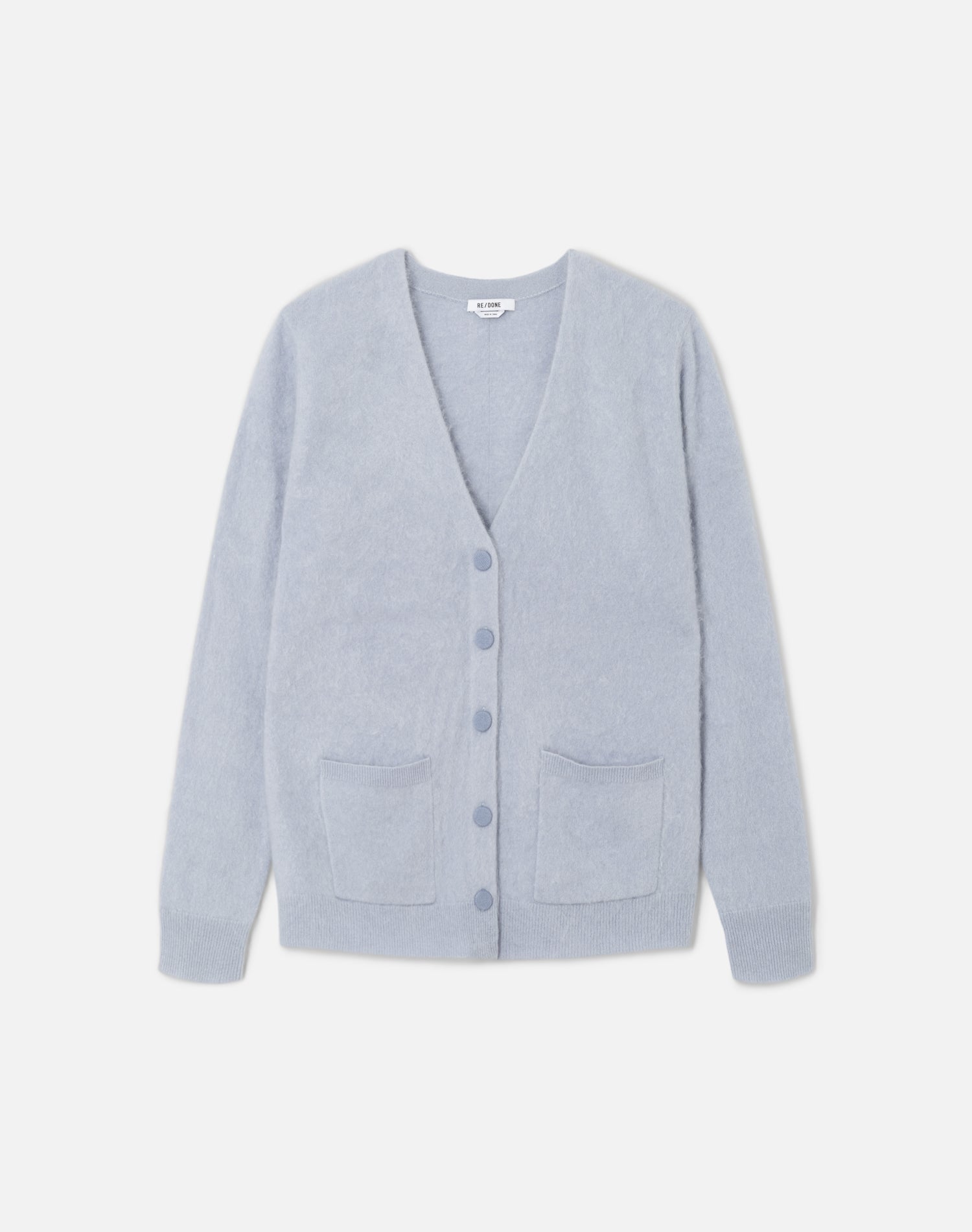 Brushed Cashmere Tailored Cardi - Stone Blue