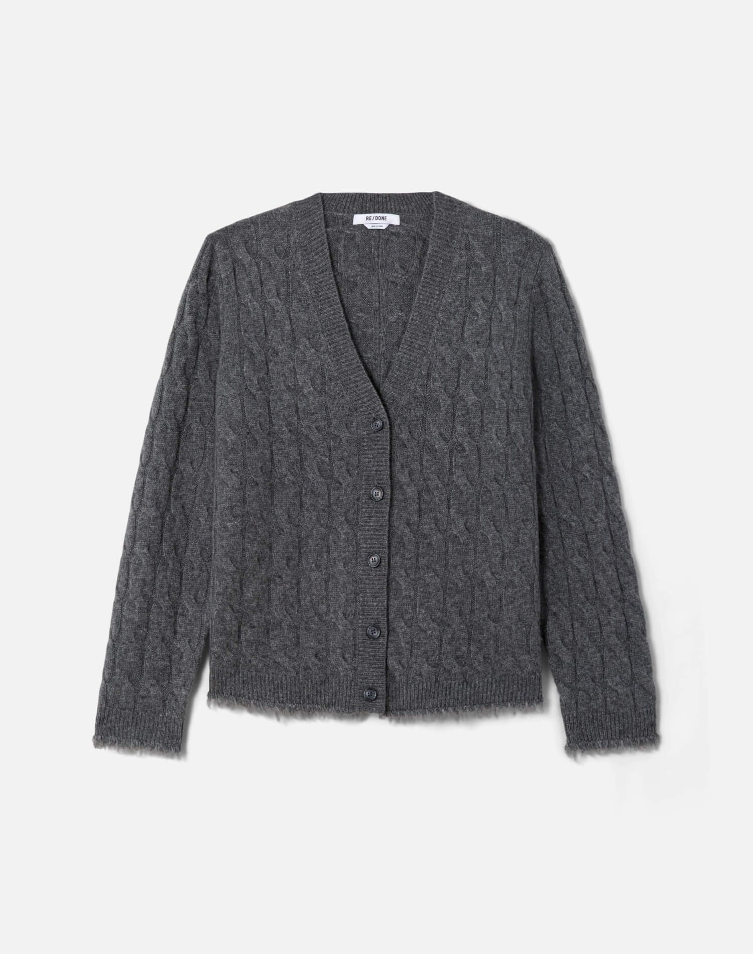 Cable V Neck Cardi - Charcoal