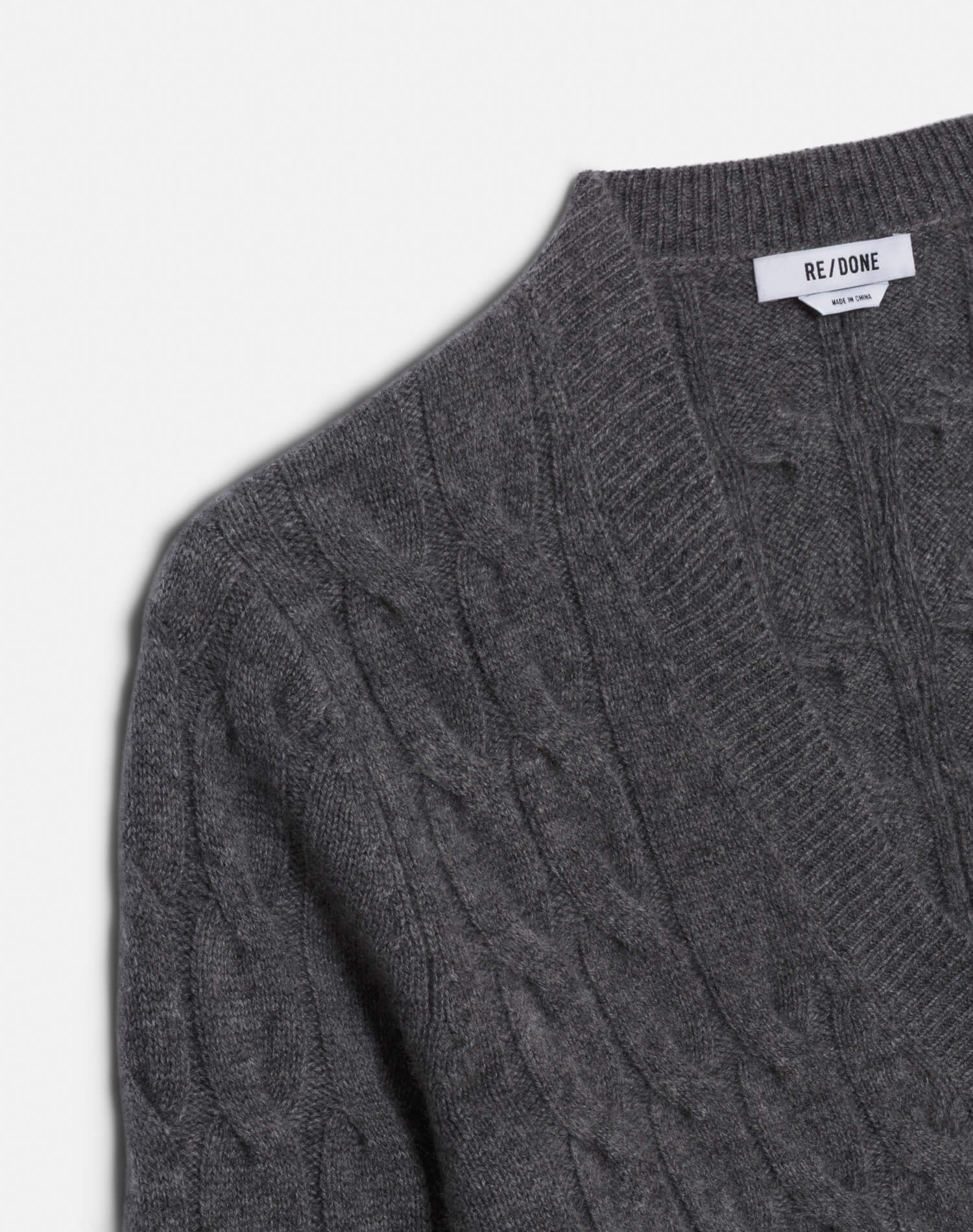 Cable V Neck Cardi - Charcoal