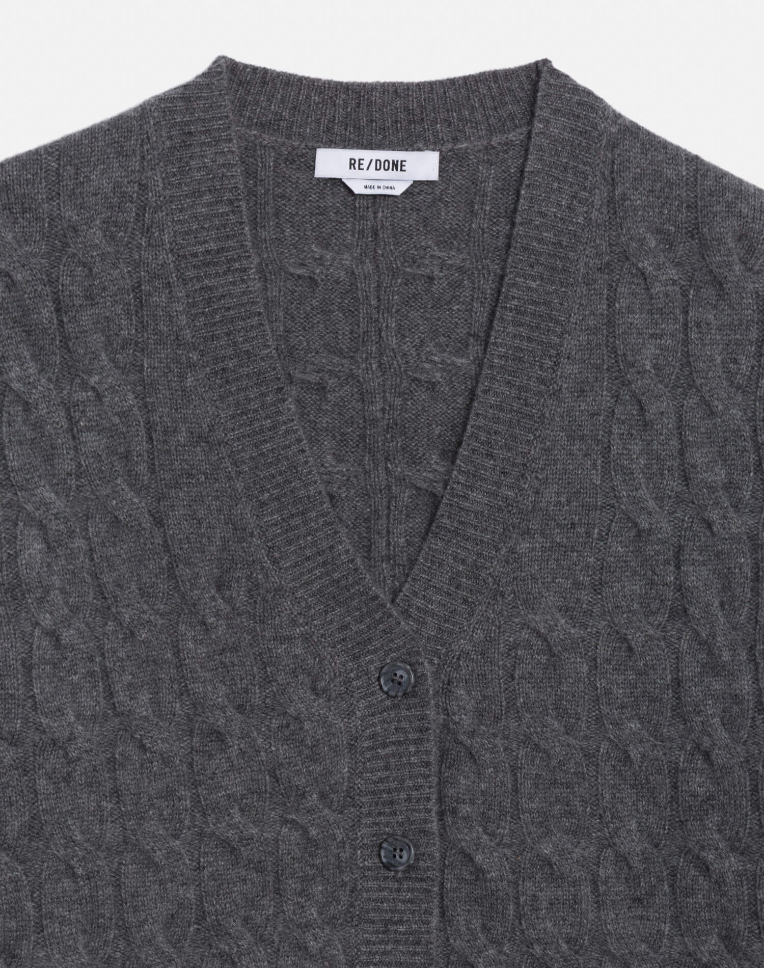 Cable V Neck Cardi - Charcoal