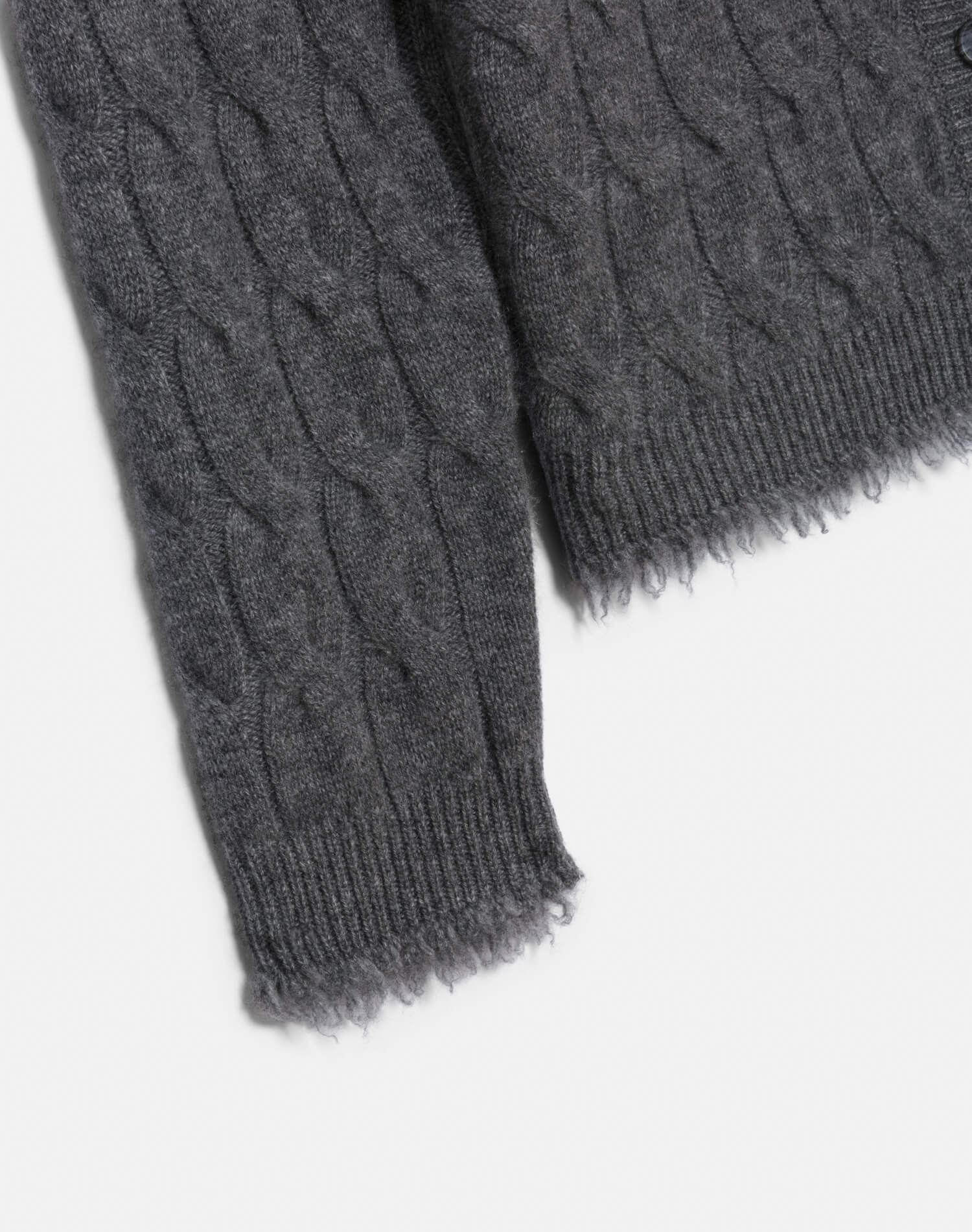 Cable V Neck Cardi - Charcoal