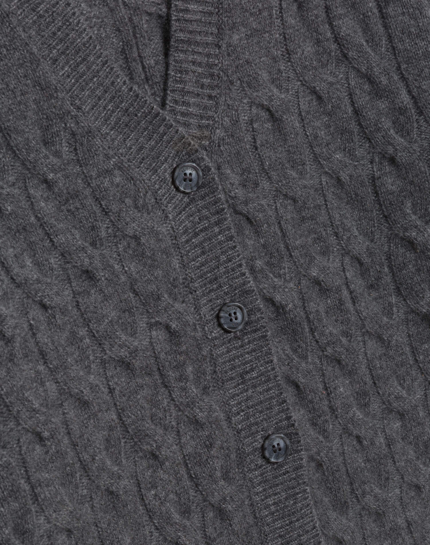 Cable V Neck Cardi - Charcoal