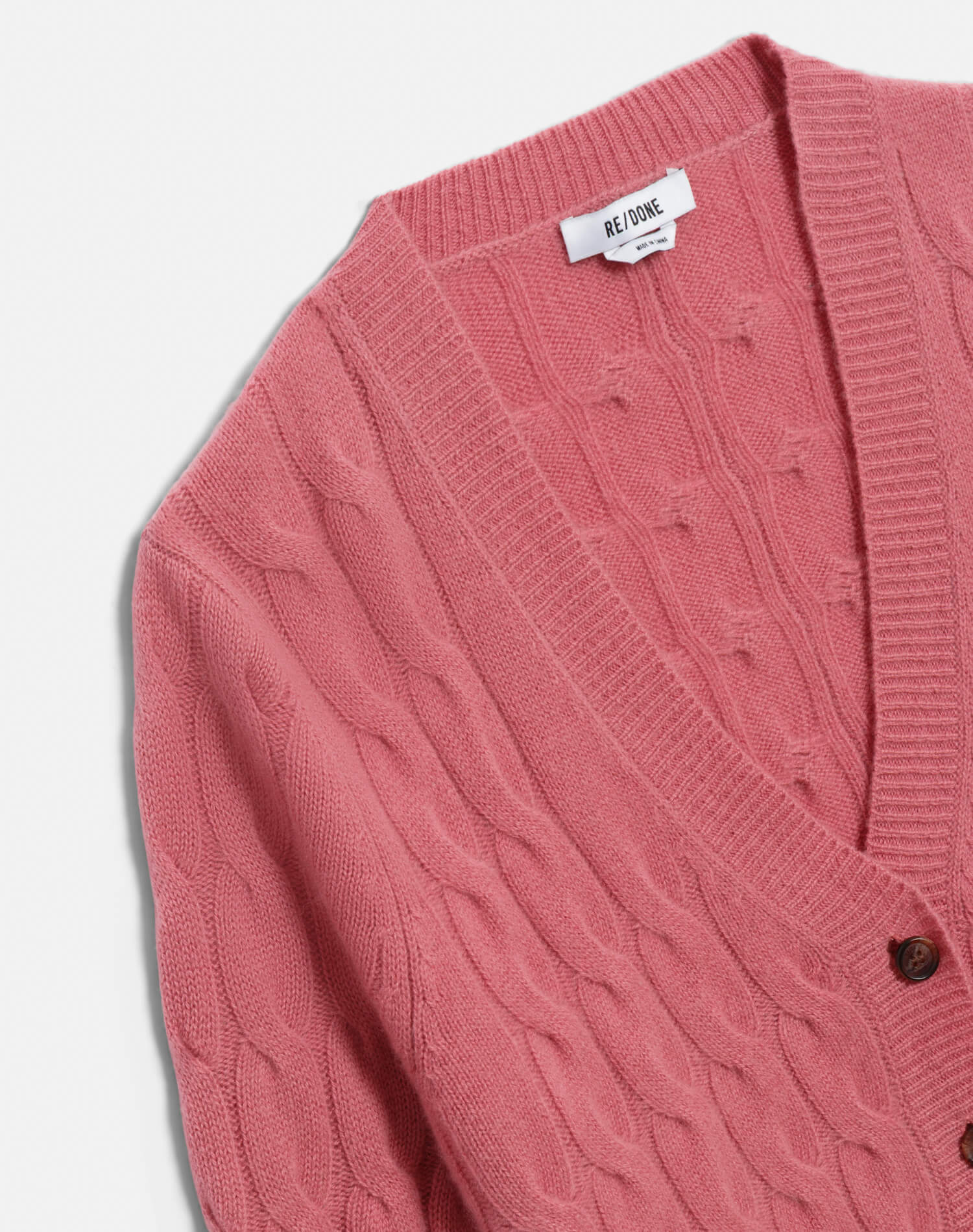 Cable V Neck Cardi - Old Rose