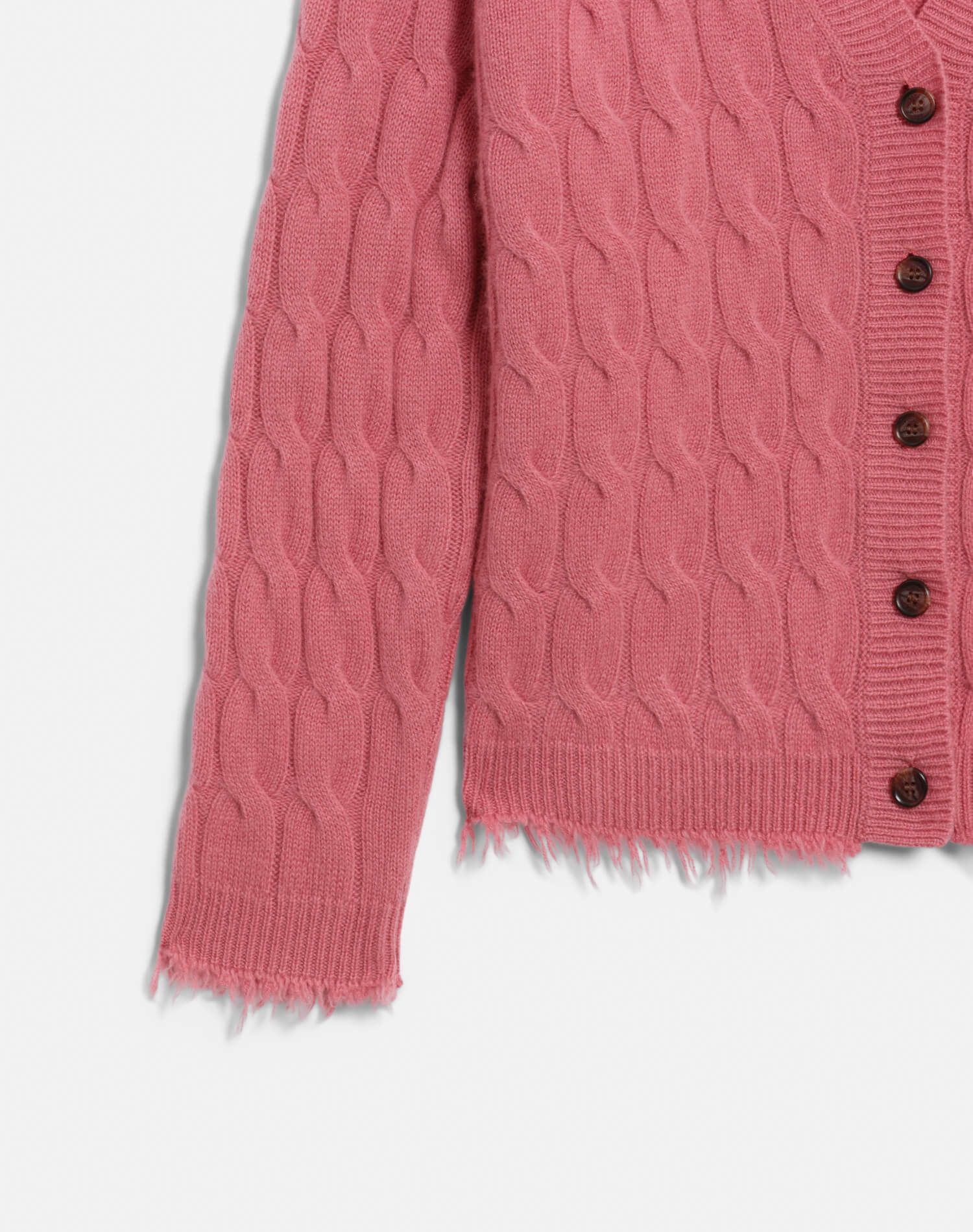 Cable V Neck Cardi - Old Rose
