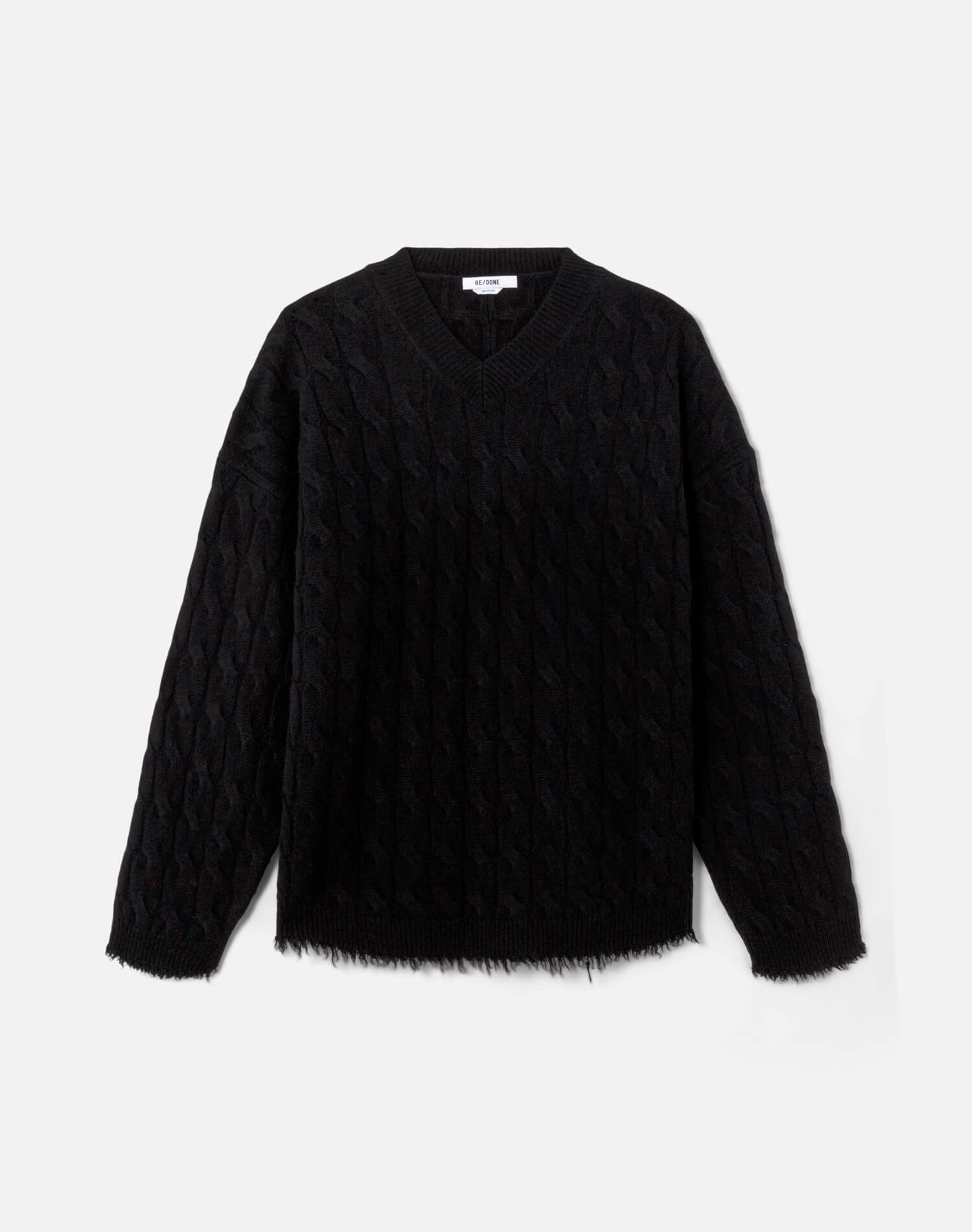 Cable V Neck Pullover - Black