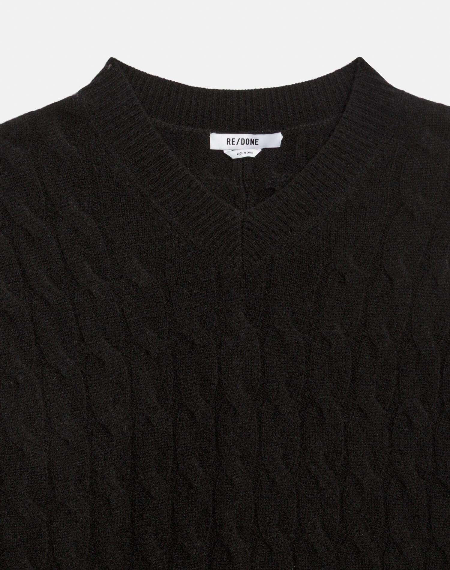 Cable V Neck Pullover - Black