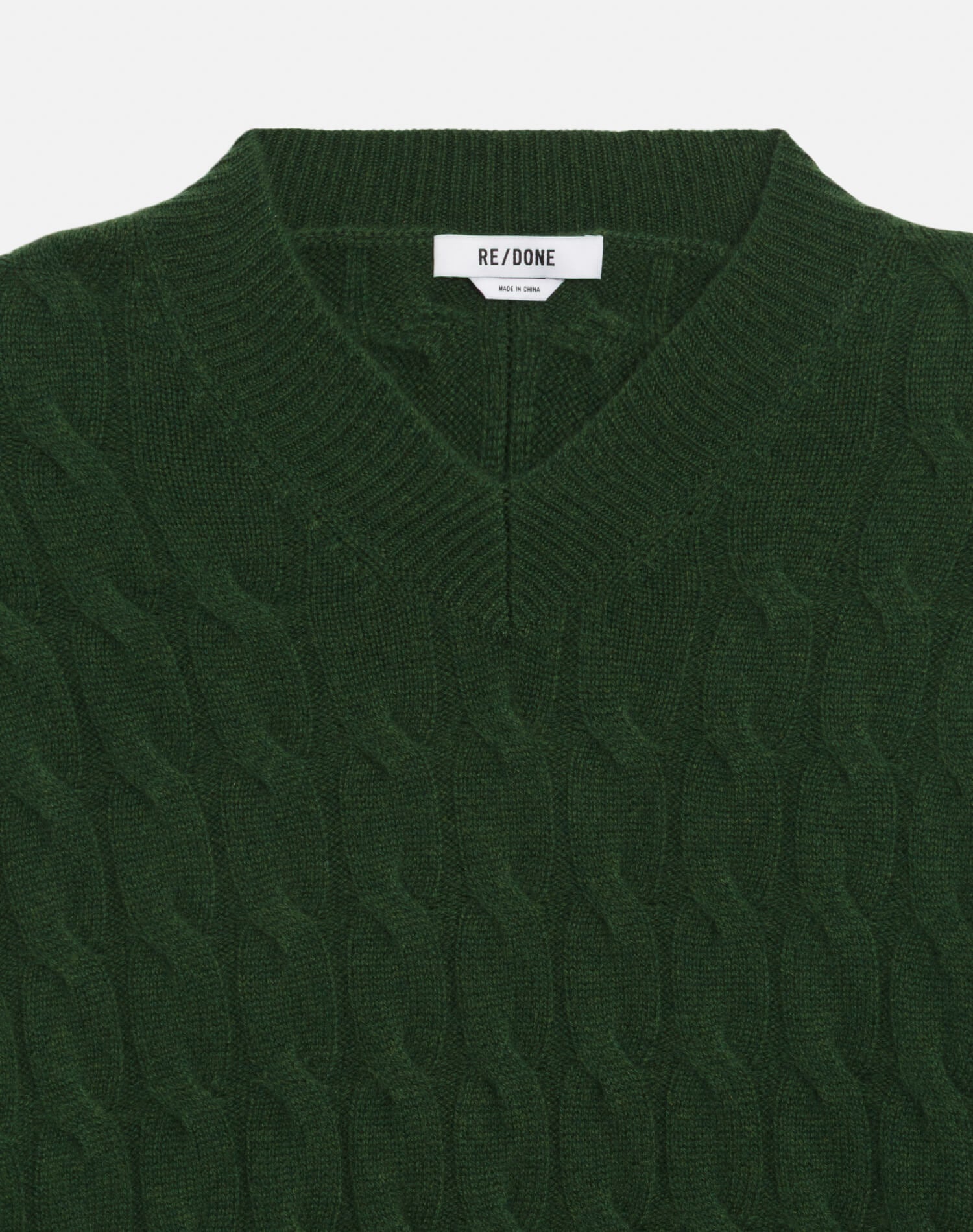 RE/DONE | Cable V Neck Pullover in Cedar