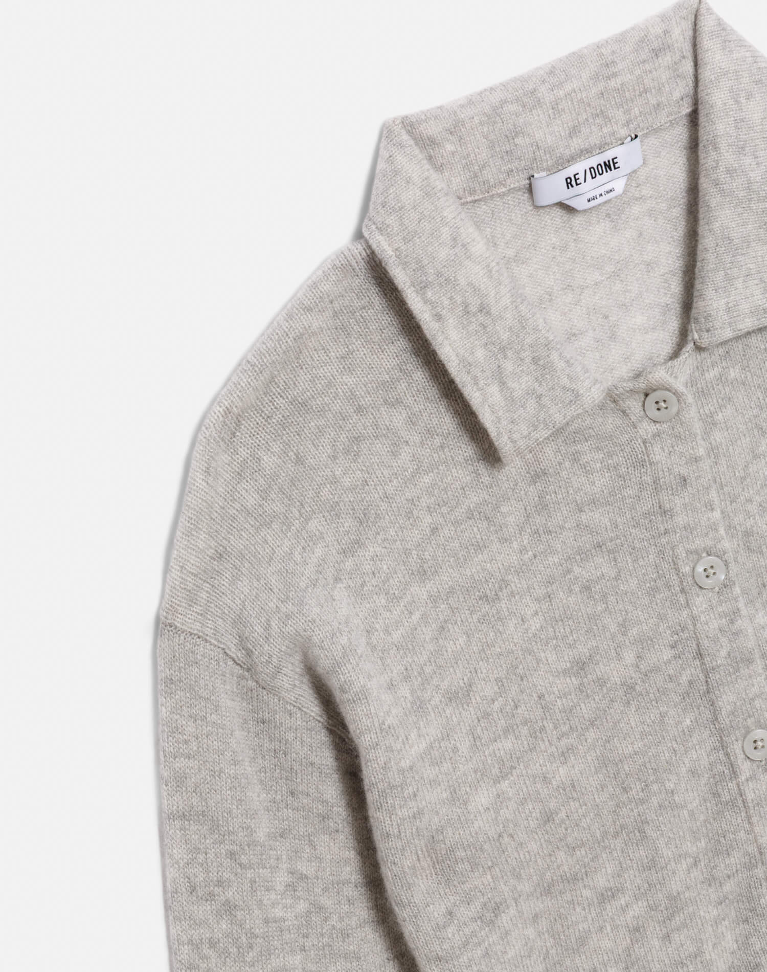 The Loose Polo Cardigan - Light Heather Grey
