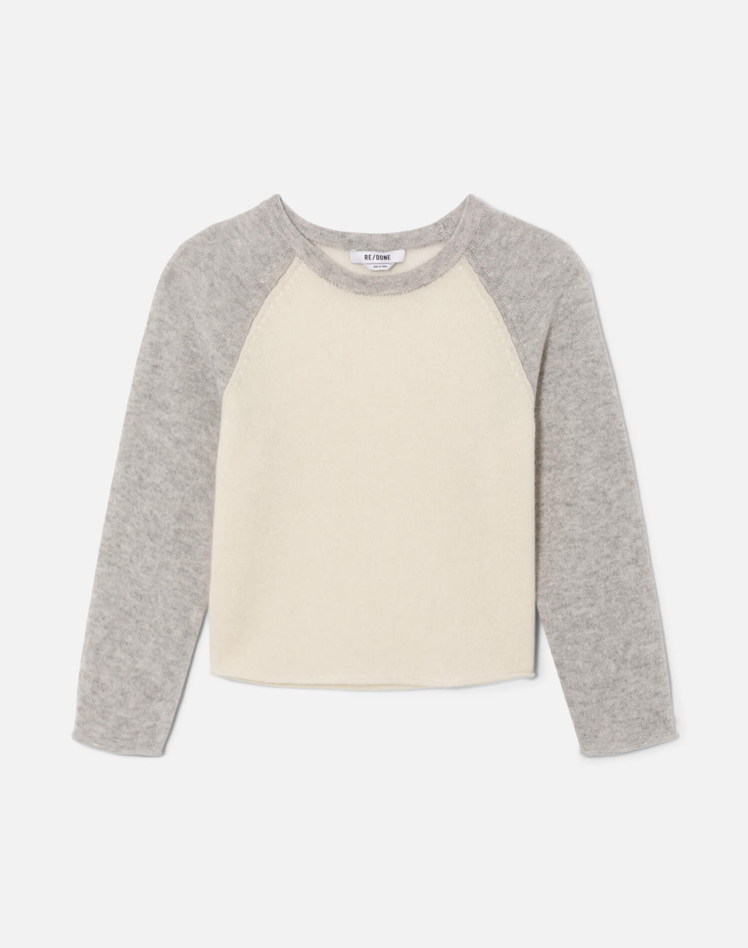 Featherweight Cashmere Baseball Raglan - Ivory/Light Heather Grey