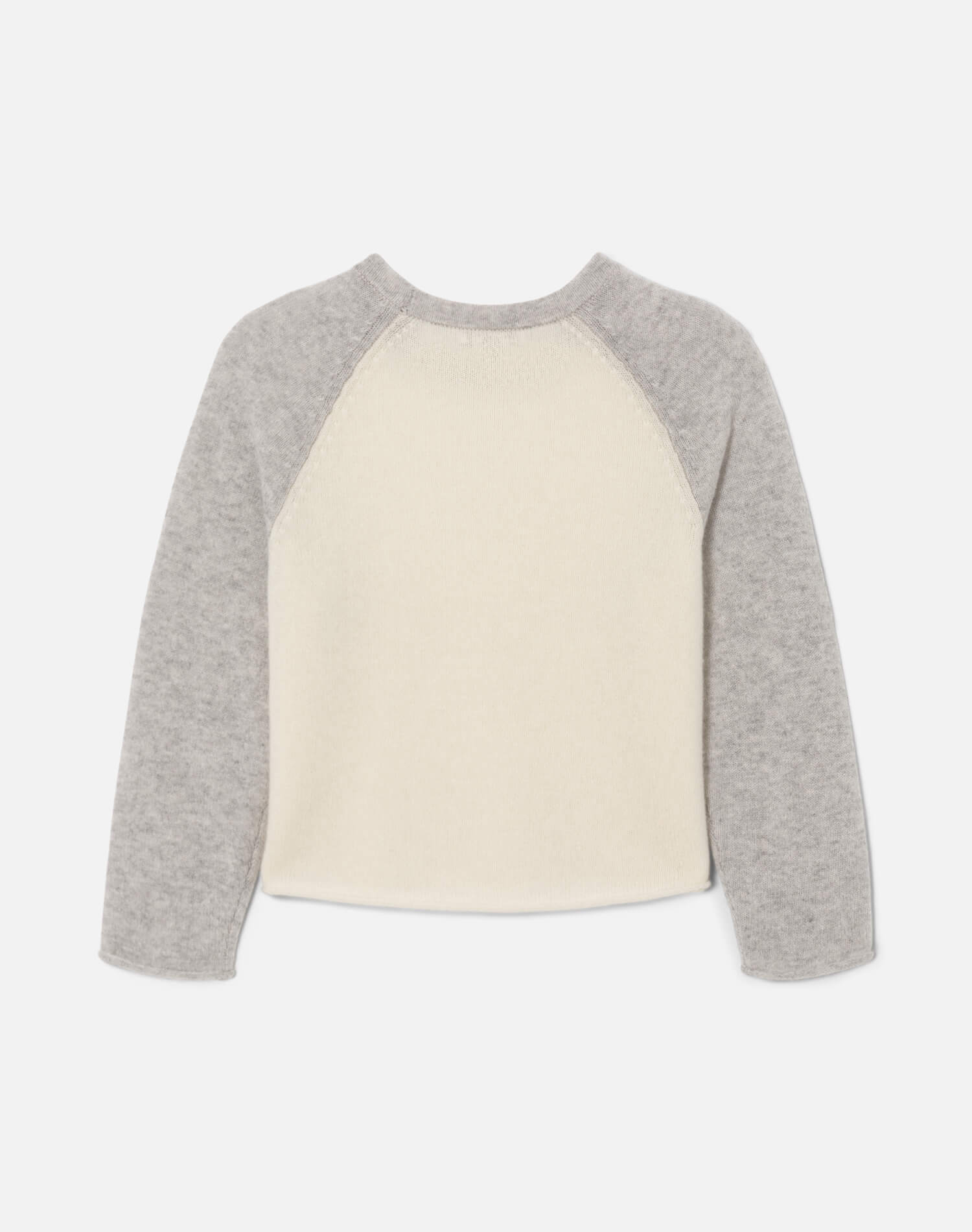 Featherweight Cashmere Baseball Raglan - Ivory/Light Heather Grey