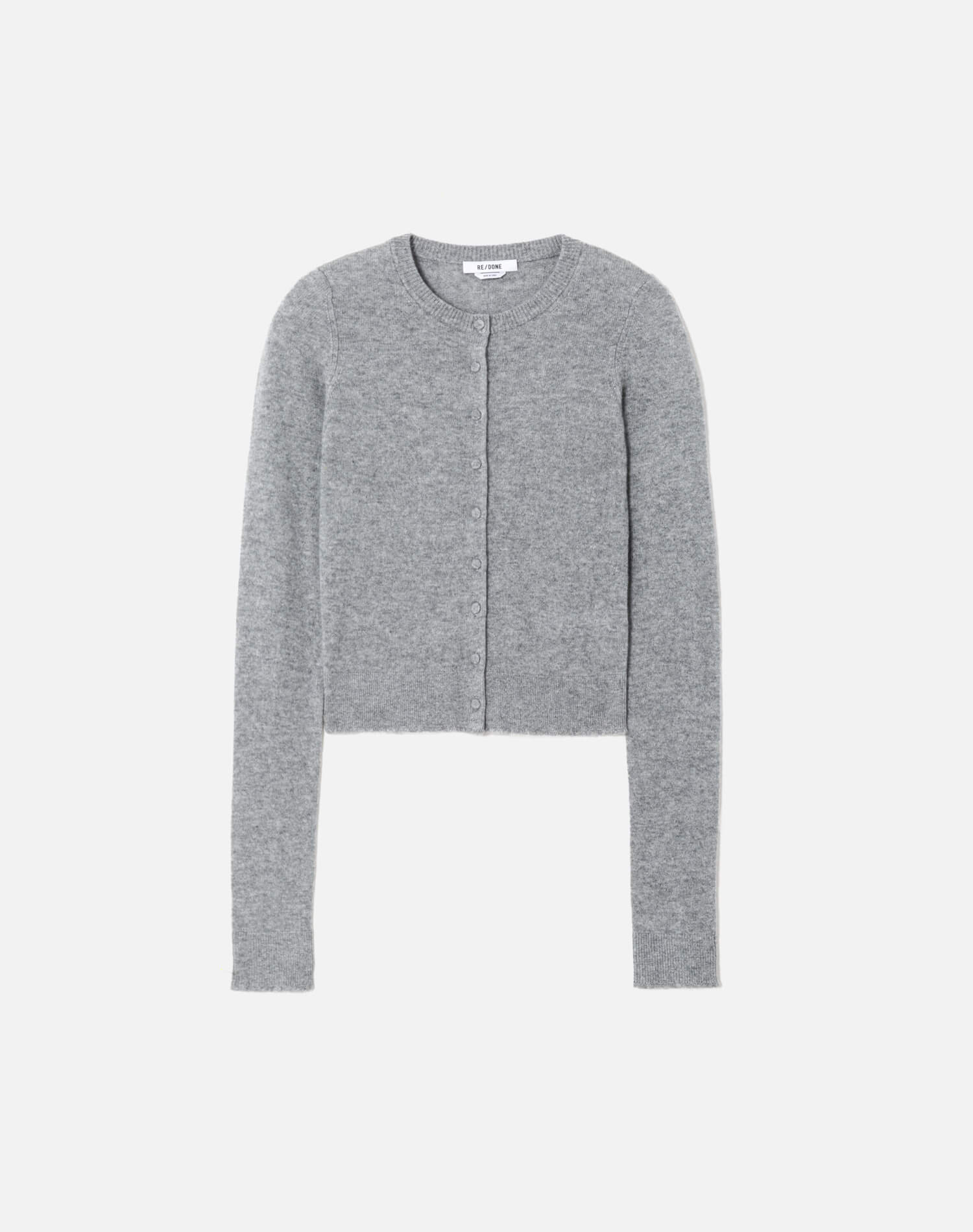 Cashmere Crewneck Cardigan - Grey Heather